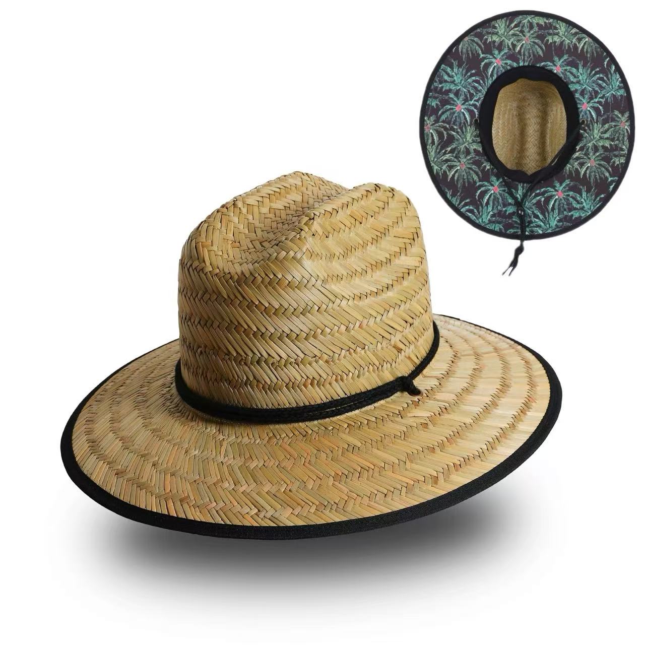 US Stock Wholesale Men's Seagrass Lifeguard Straw Hats with Wide Brim and Sun & Wind Proof