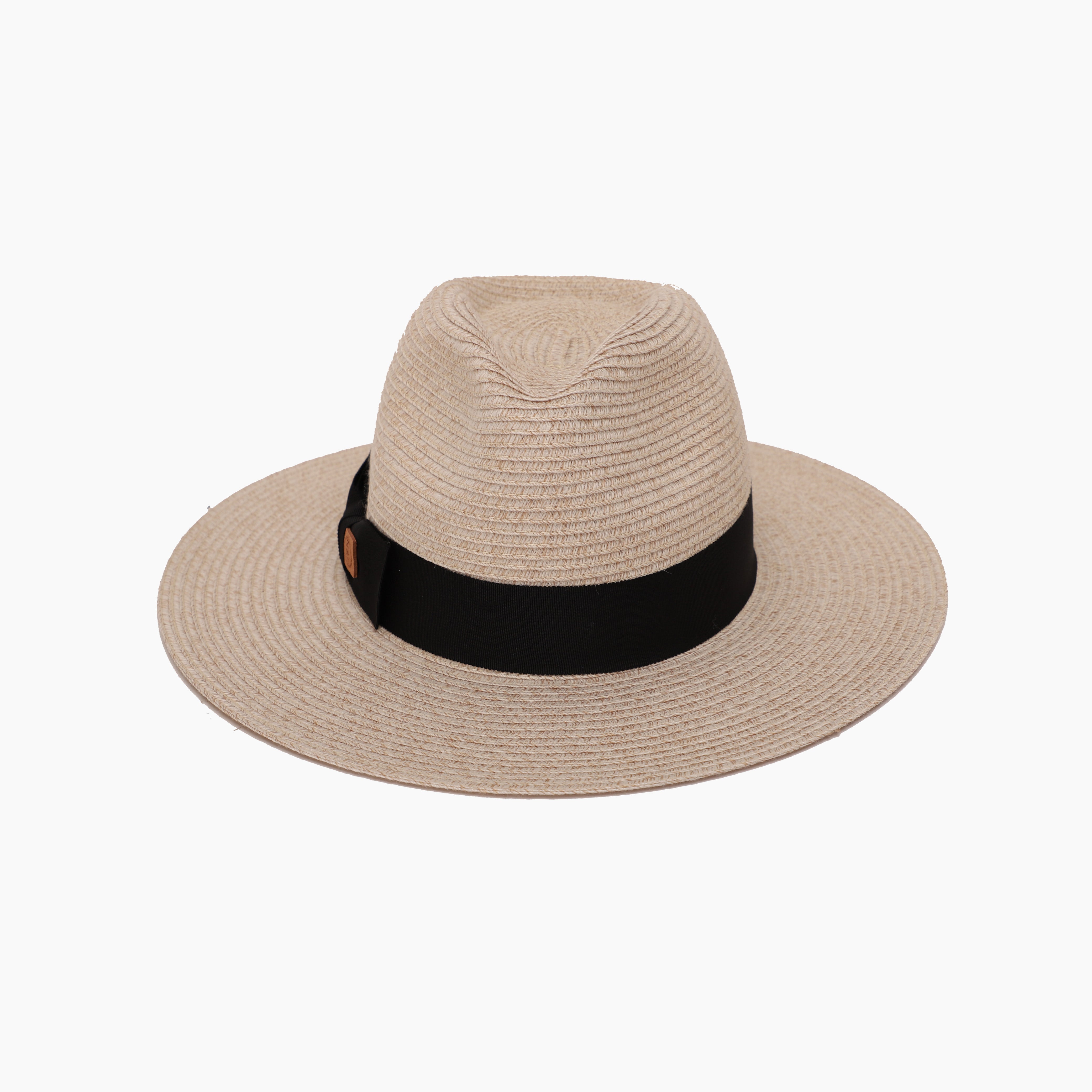 US Stock Wholesale Unsiex Polyester Straw Fedora Hat with Flat Brim and UPF 50+ Sun Protection