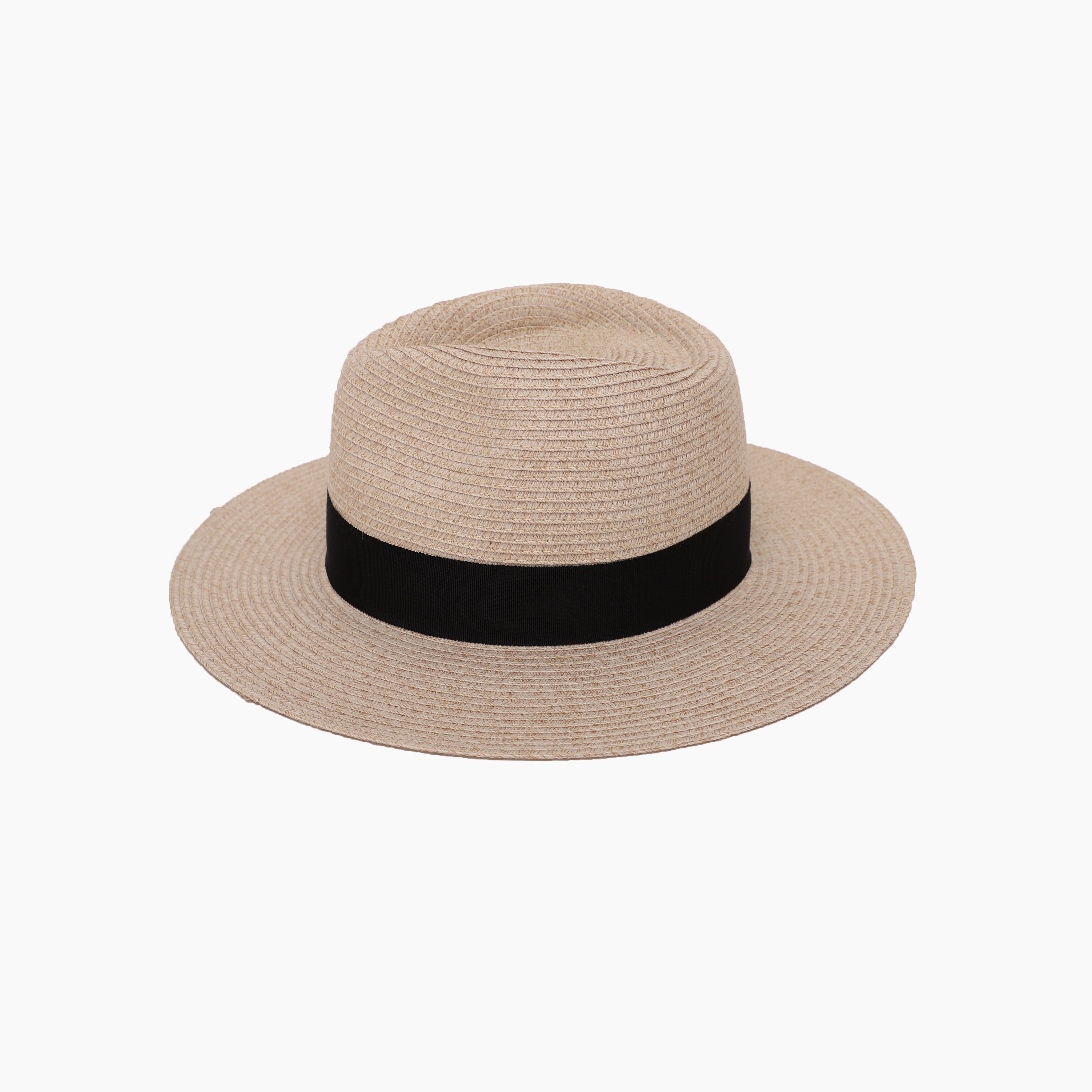 US Stock Wholesale Unsiex Polyester Straw Fedora Hat with Flat Brim and UPF 50+ Sun Protection