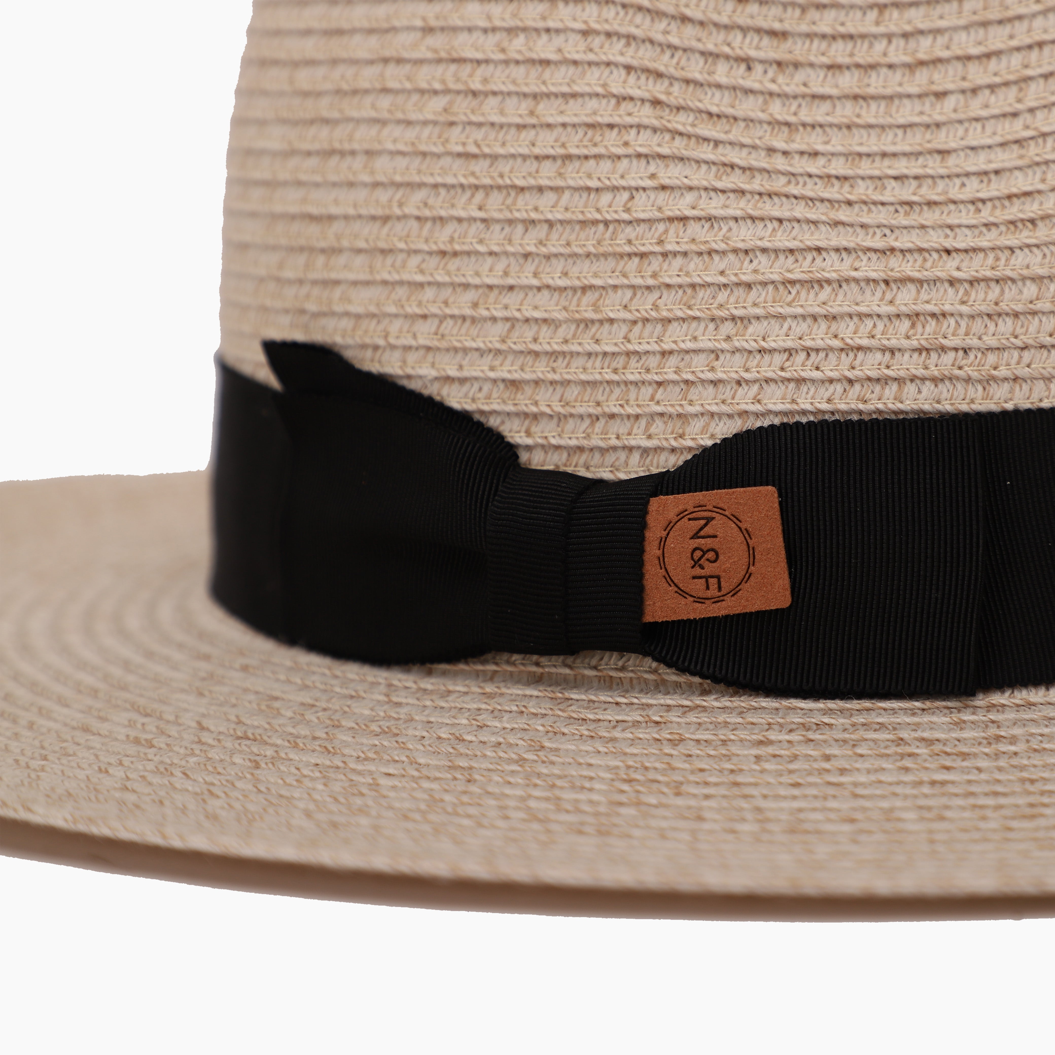 US Stock Wholesale Unsiex Polyester Straw Fedora Hat with Flat Brim and UPF 50+ Sun Protection