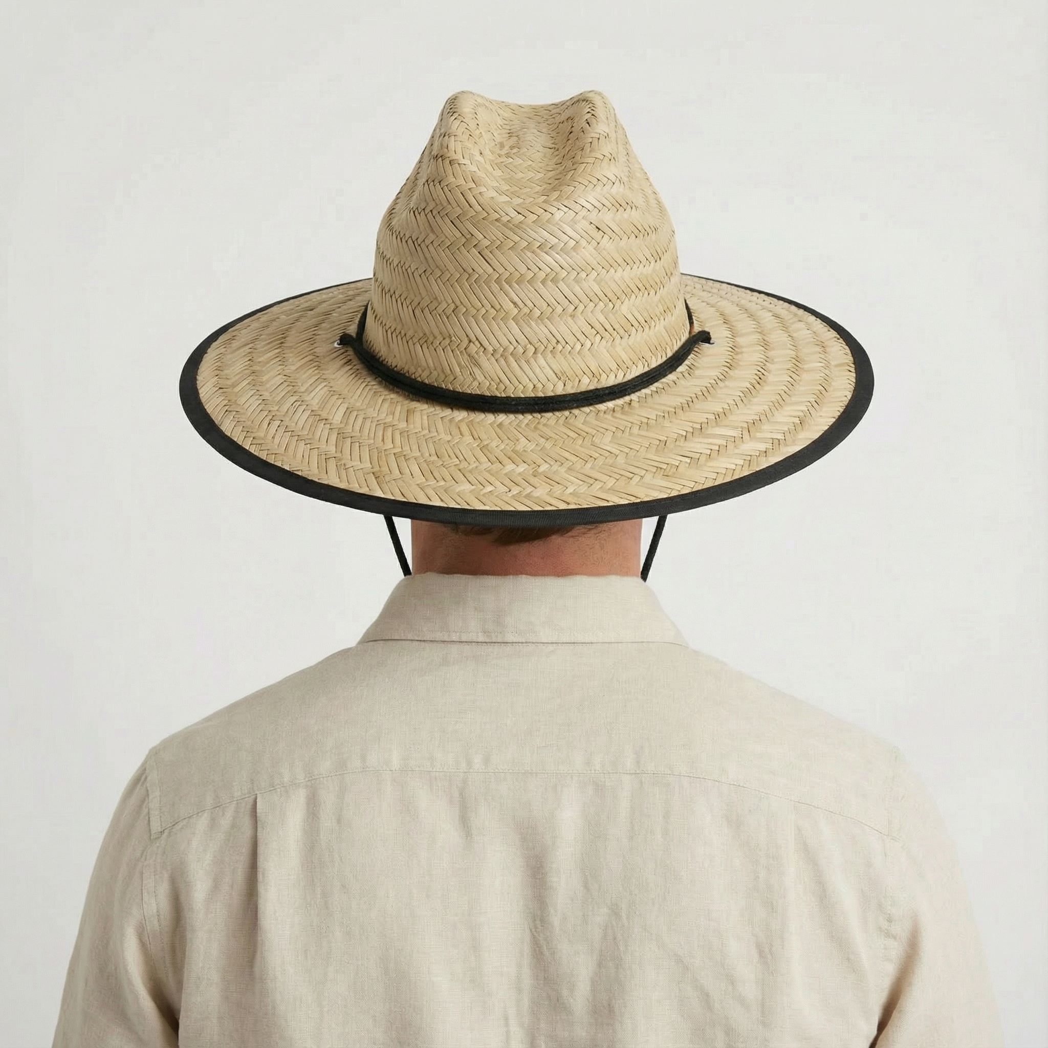 US Stock Wholesale Men's Seagrass Lifeguard Straw Hats with Wide Brim and Sun & Wind Proof