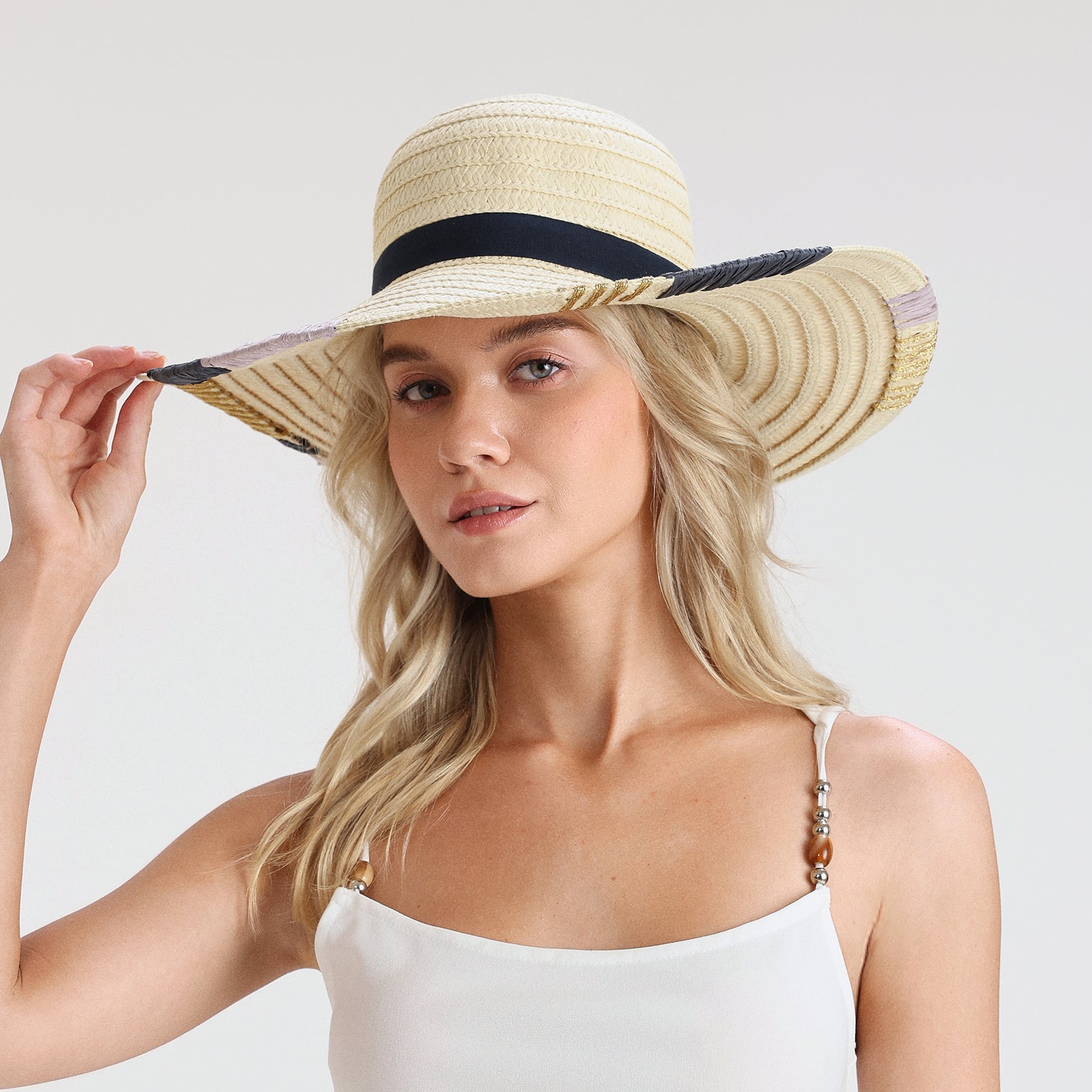 Women’s Paper Straw Sun Hat with Wide Brim and UPF 50+ Sun Protection