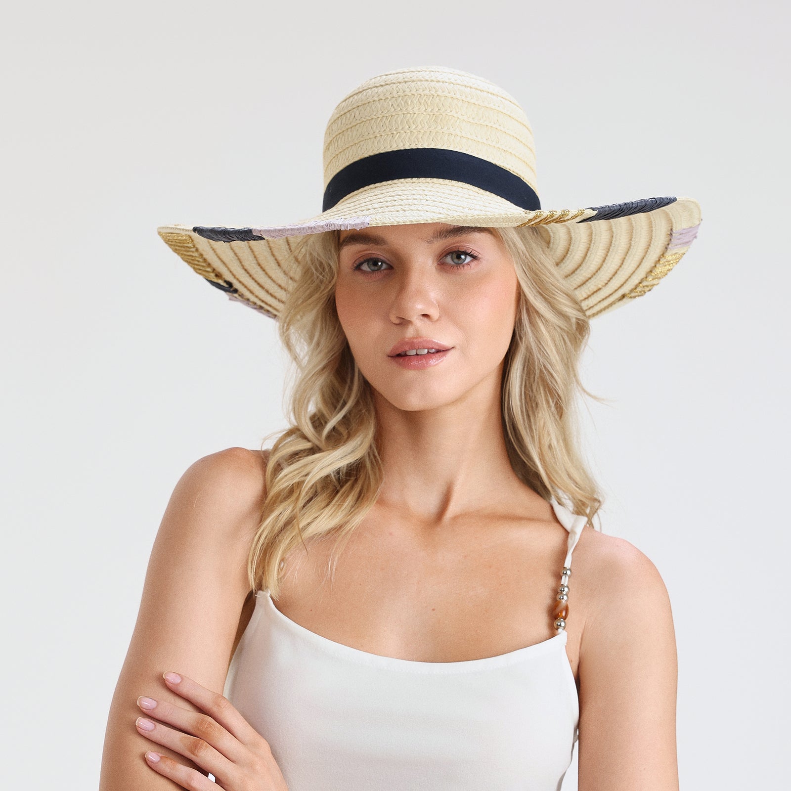Women’s Paper Straw Sun Hat with Wide Brim and UPF 50+ Sun Protection