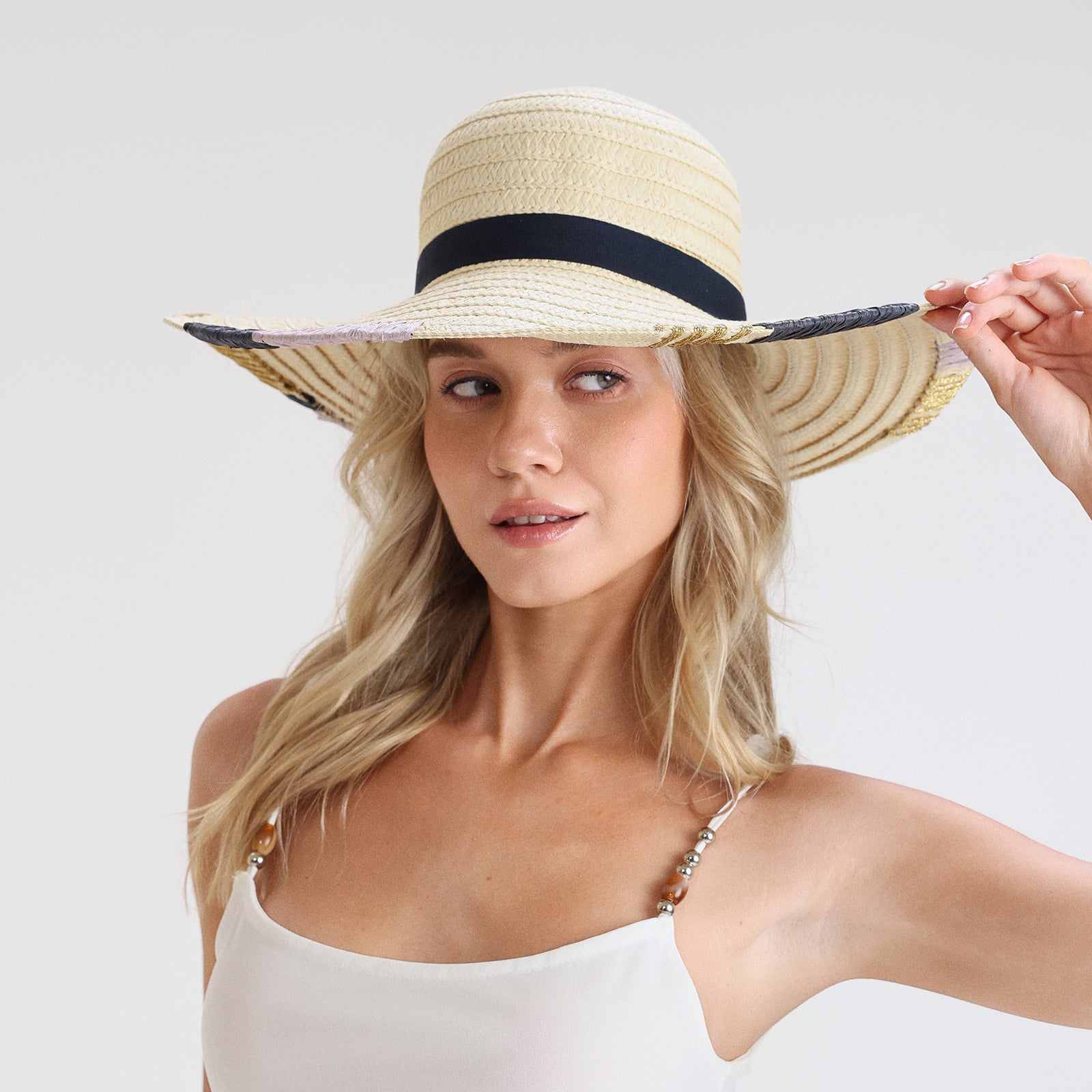 Women’s Paper Straw Sun Hat with Wide Brim and UPF 50+ Sun Protection