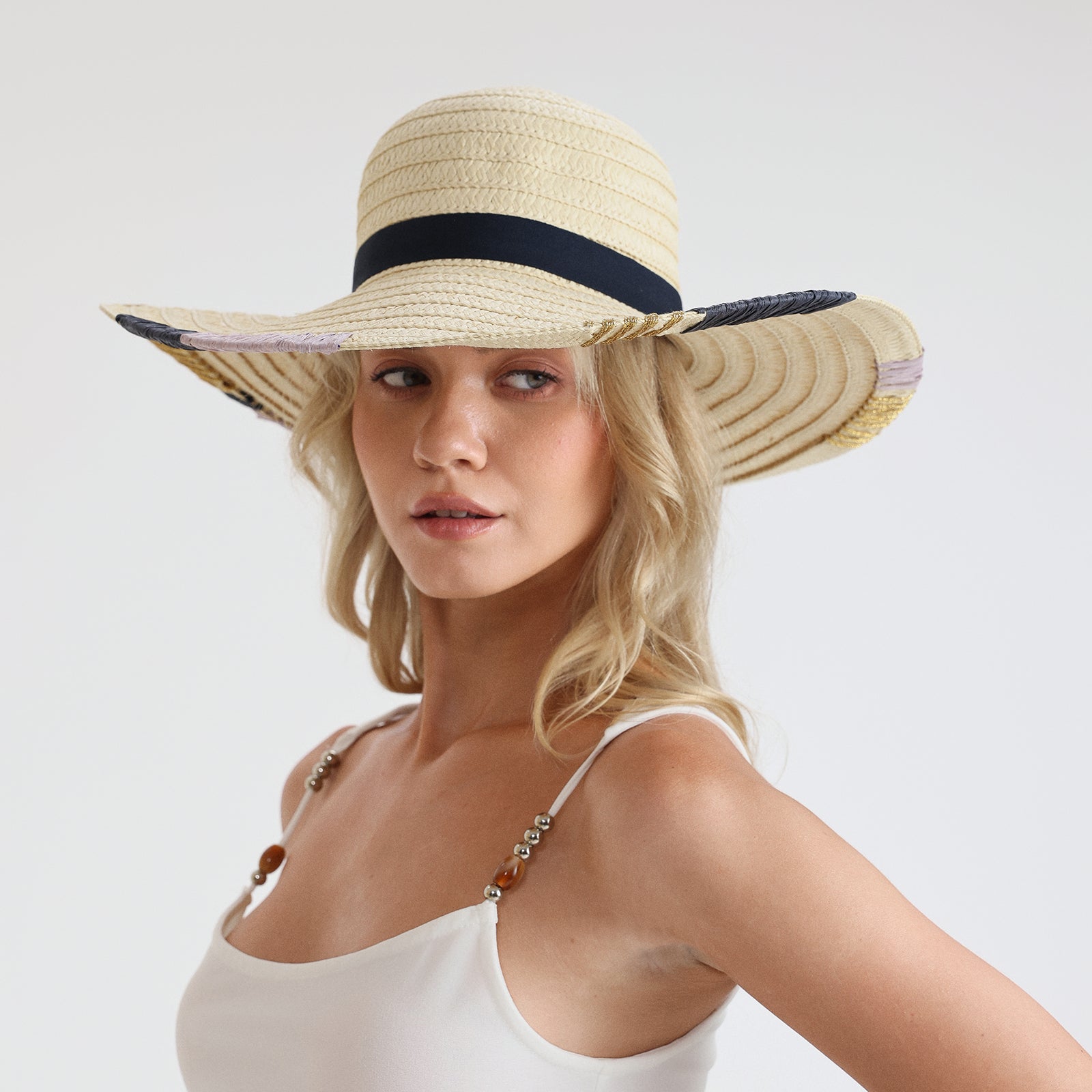 Women’s Paper Straw Sun Hat with Wide Brim and UPF 50+ Sun Protection