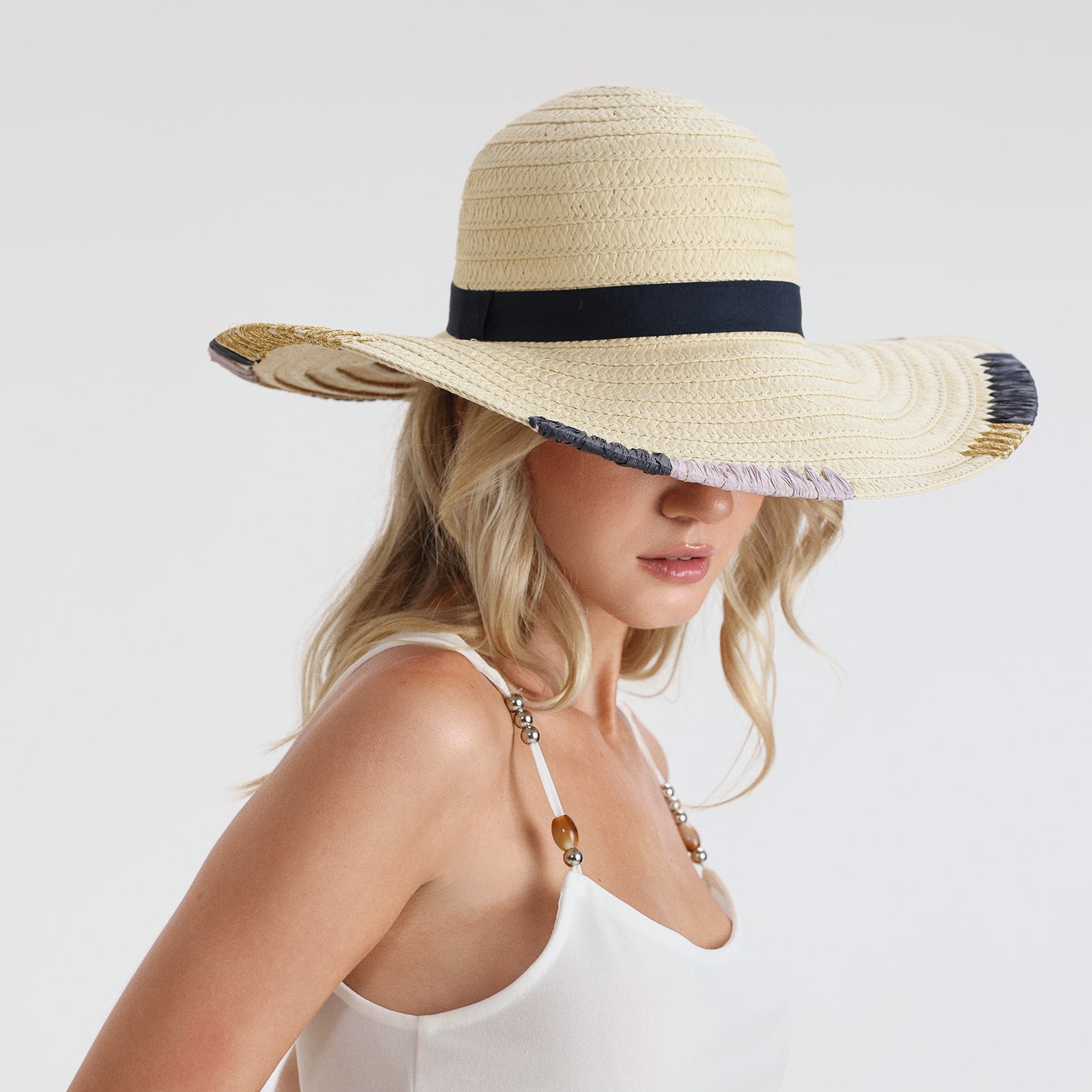 Women’s Paper Straw Sun Hat with Wide Brim and UPF 50+ Sun Protection