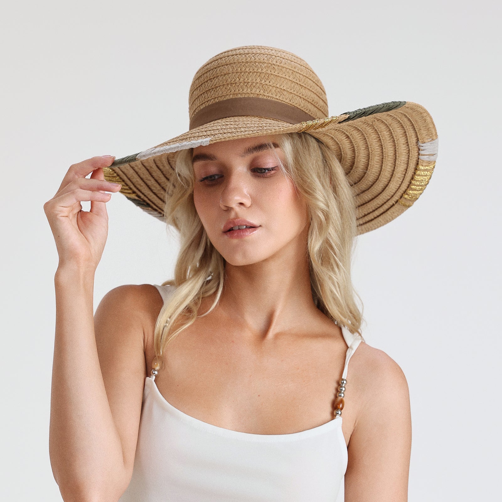 Women’s Paper Straw Sun Hat with Wide Brim and UPF 50+ Sun Protection