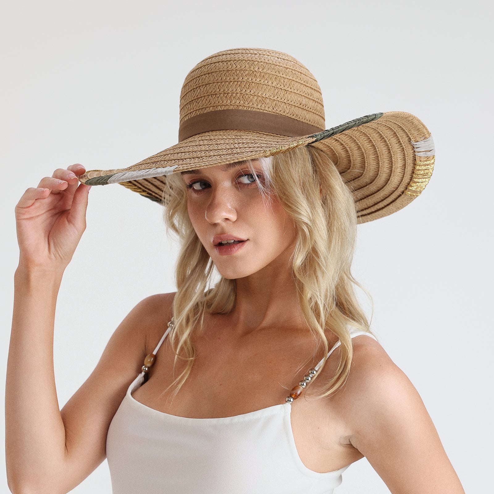 Women’s Paper Straw Sun Hat with Wide Brim and UPF 50+ Sun Protection