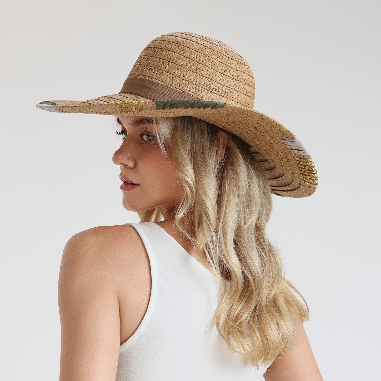 Women’s Paper Straw Sun Hat with Wide Brim and UPF 50+ Sun Protection
