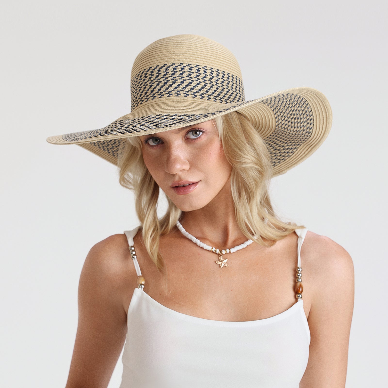 Women’s Paper Straw Sun Hat with Wide Brim and UPF 50+ Sun Protection