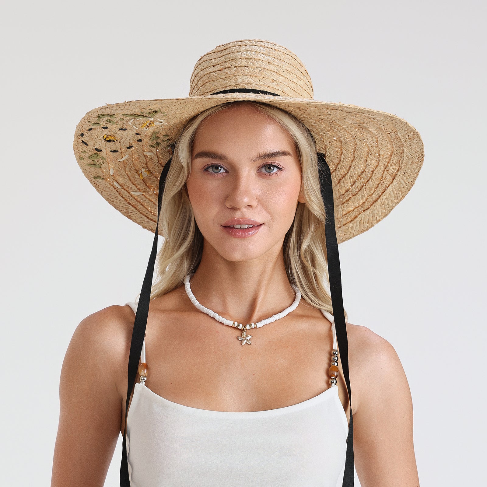 Women’s Raffia Sun Hat with Wide Brim and UPF 50+ Sun Protection