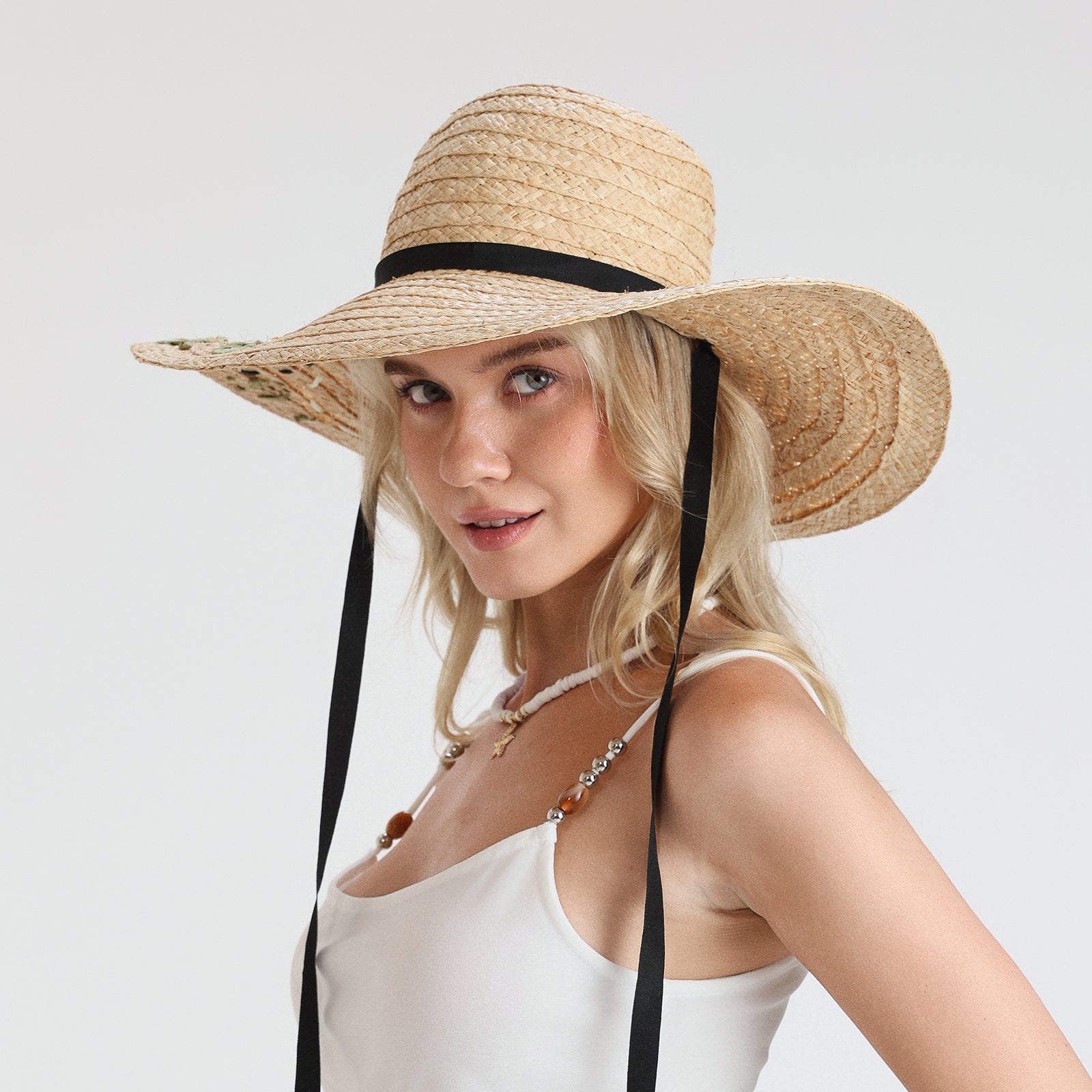 Women’s Raffia Sun Hat with Wide Brim and UPF 50+ Sun Protection