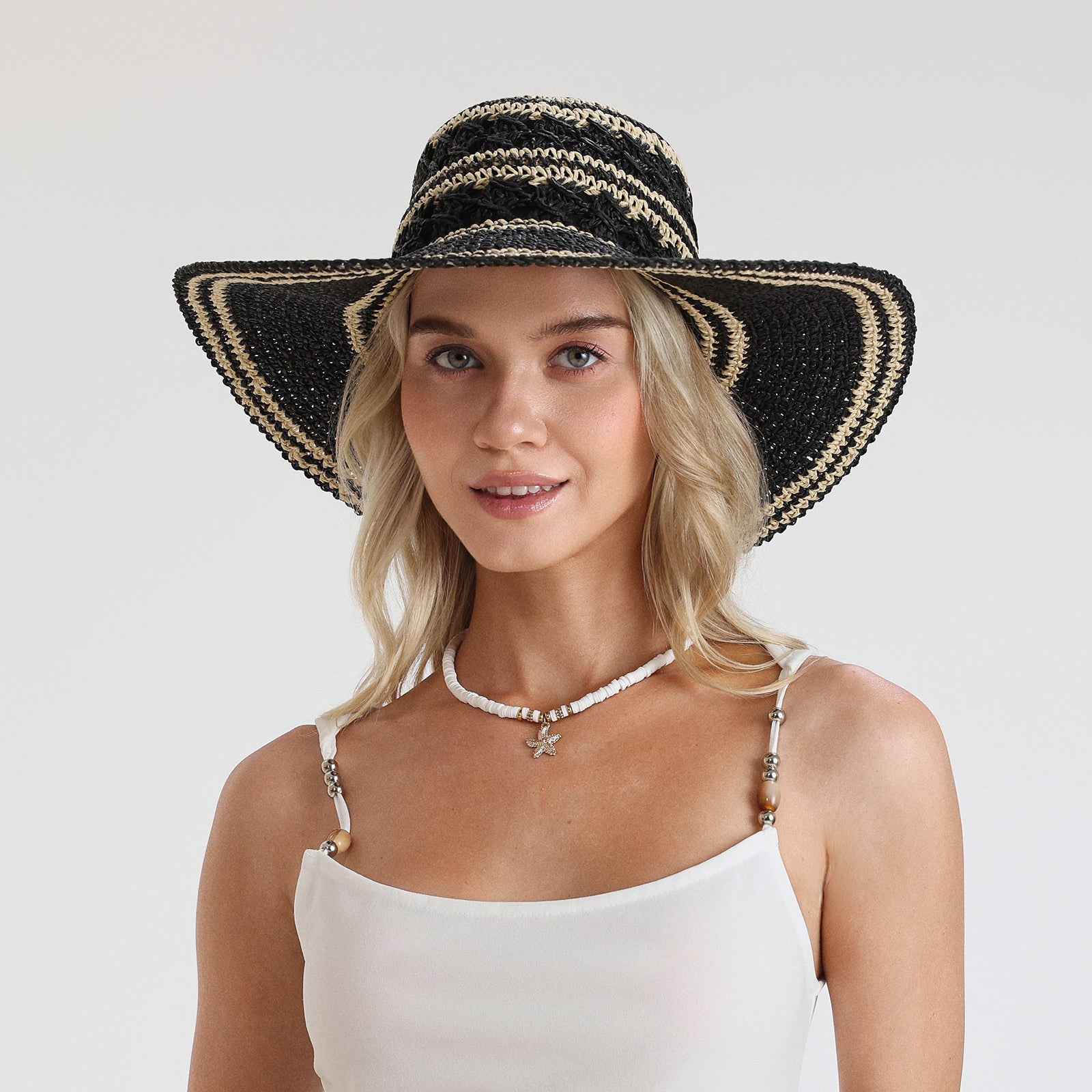 Women’s Paper Straw Sun Hat with Wide Brim and UPF 50+ Sun Protection