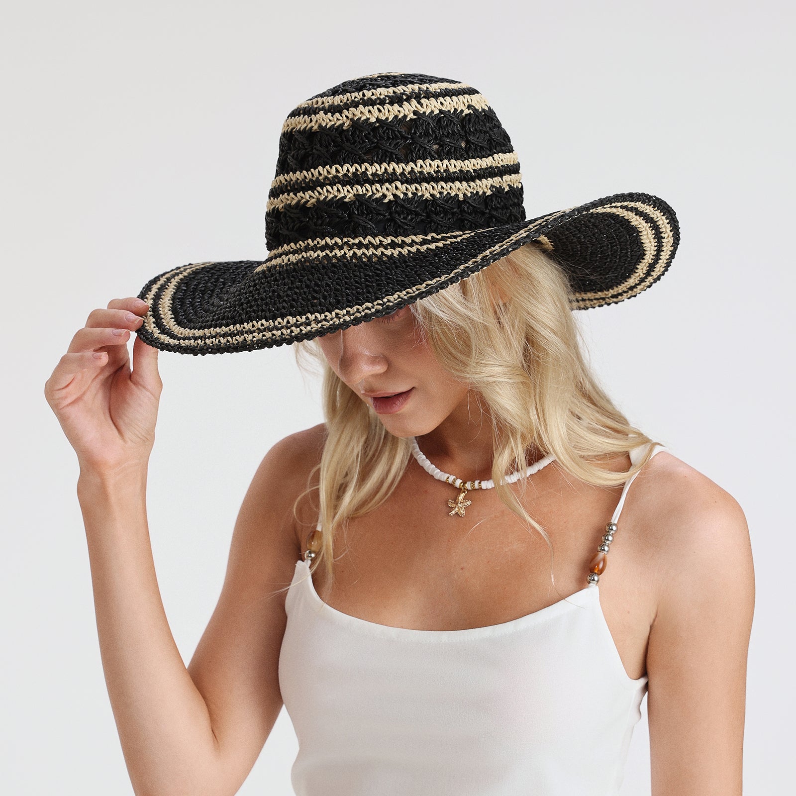 Women’s Paper Straw Sun Hat with Wide Brim and UPF 50+ Sun Protection