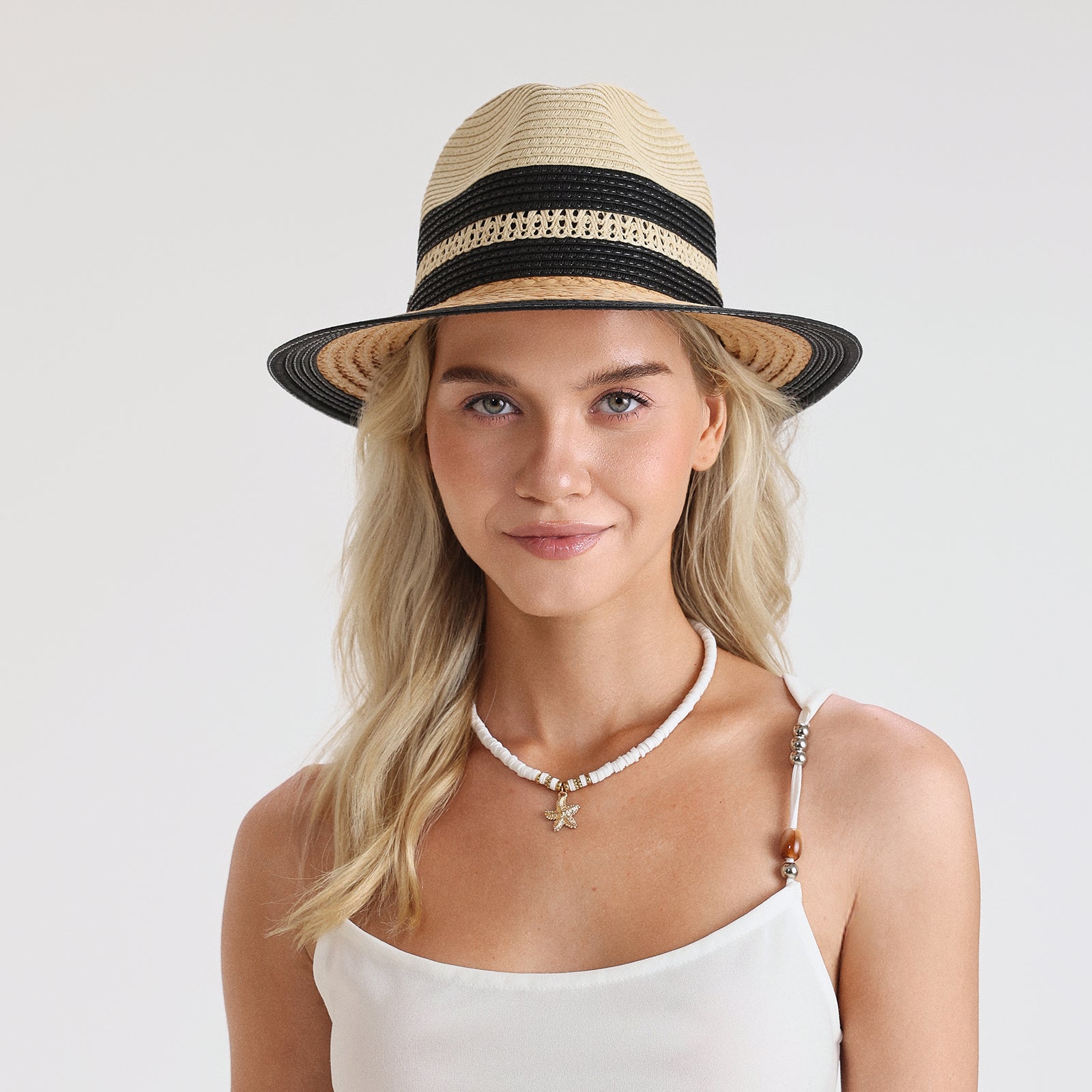 Unisex Paper Straw Fedora Hat with Wide Brim and UPF 50+ Sun Protection