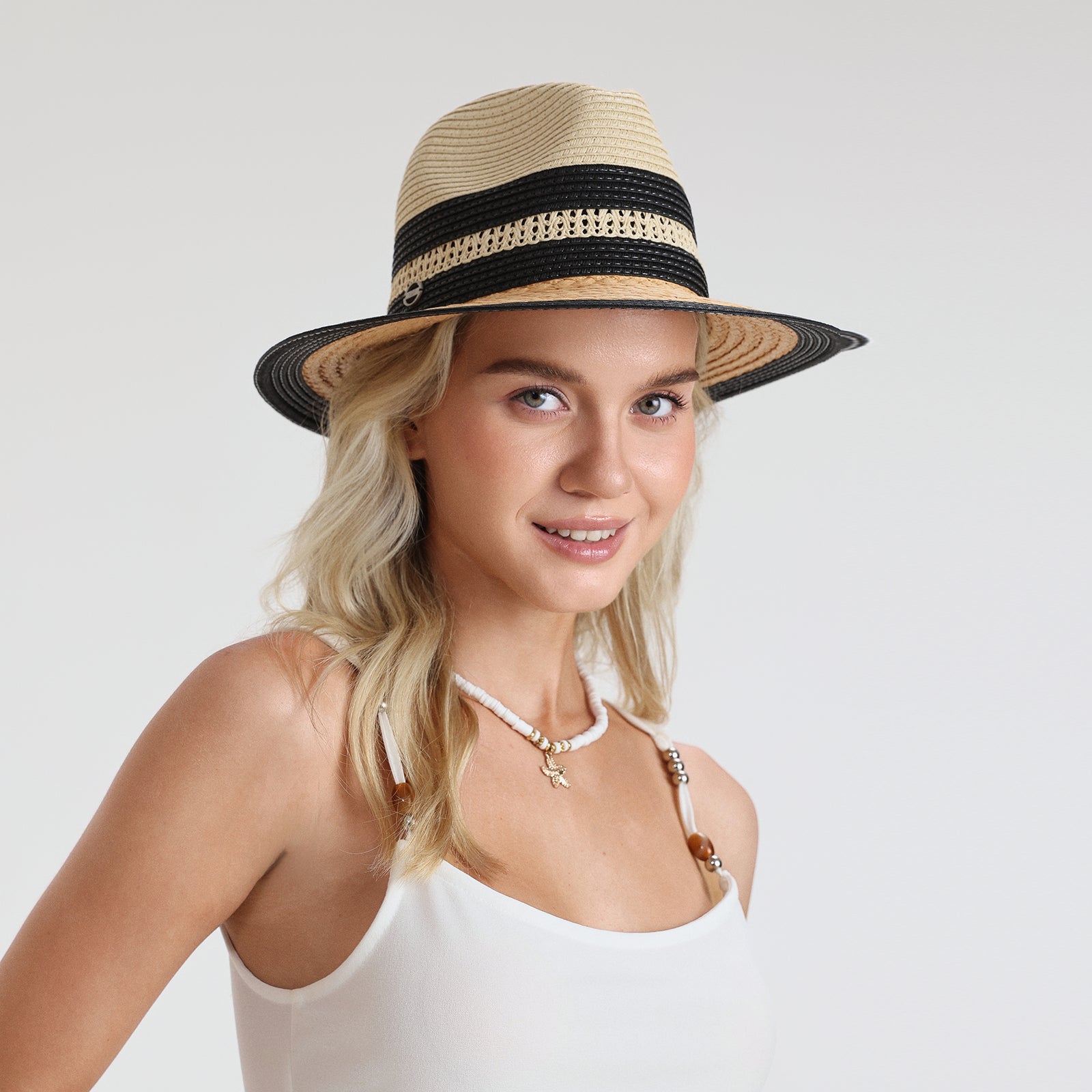 Unisex Paper Straw Fedora Hat with Wide Brim and UPF 50+ Sun Protection