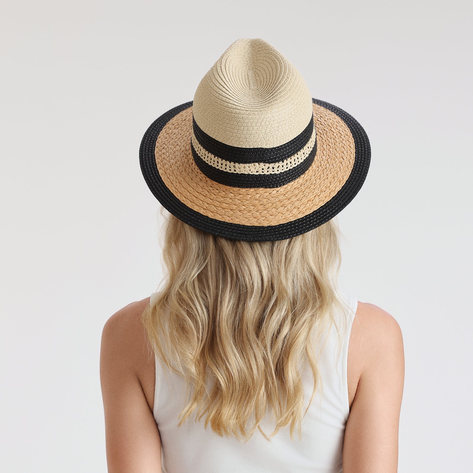 Unisex Paper Straw Fedora Hat with Wide Brim and UPF 50+ Sun Protection