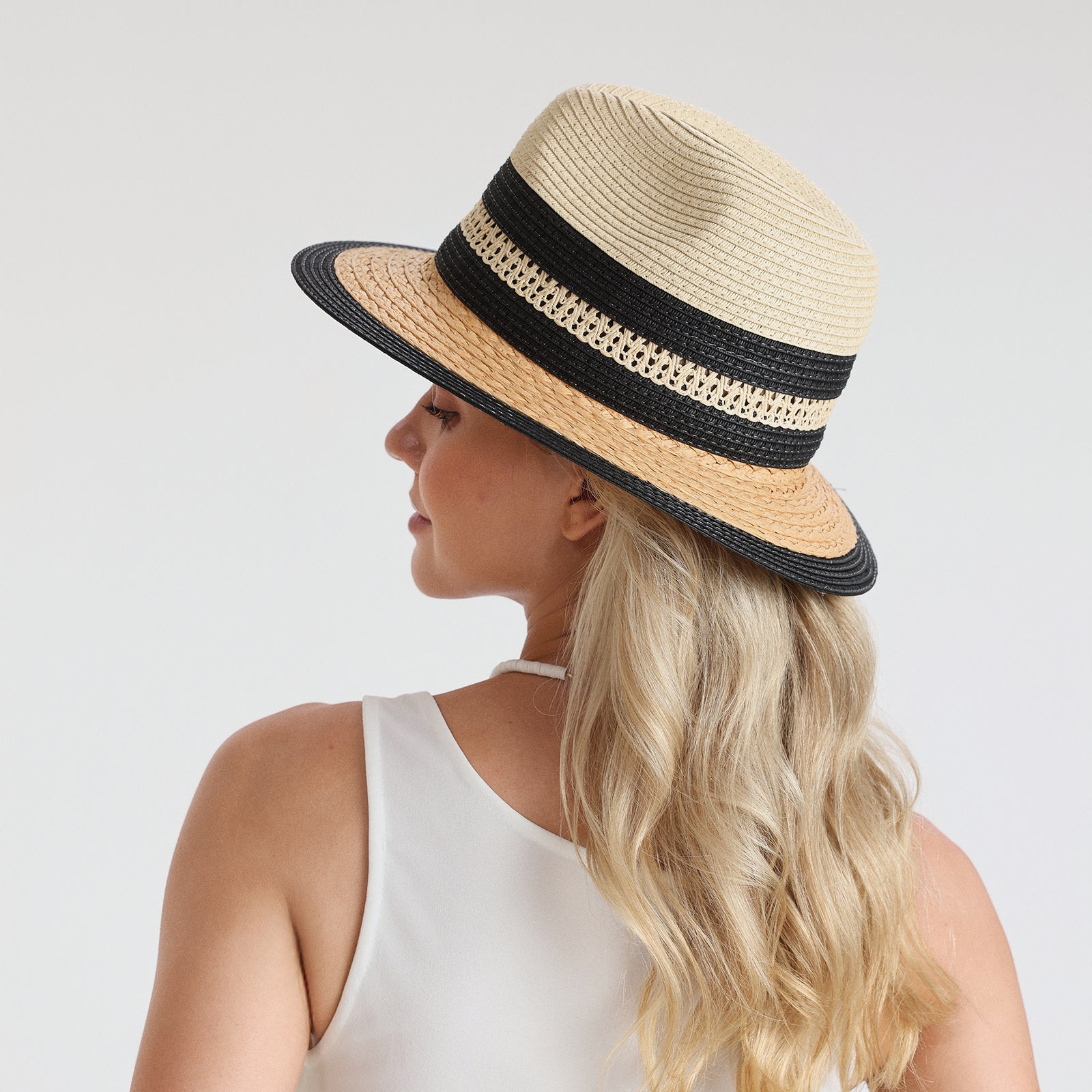 Unisex Paper Straw Fedora Hat with Wide Brim and UPF 50+ Sun Protection