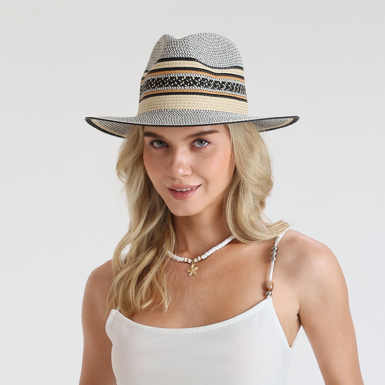 Unisex Paper Straw Fedora Hat with Wide Brim and UPF 50+ Sun Protection
