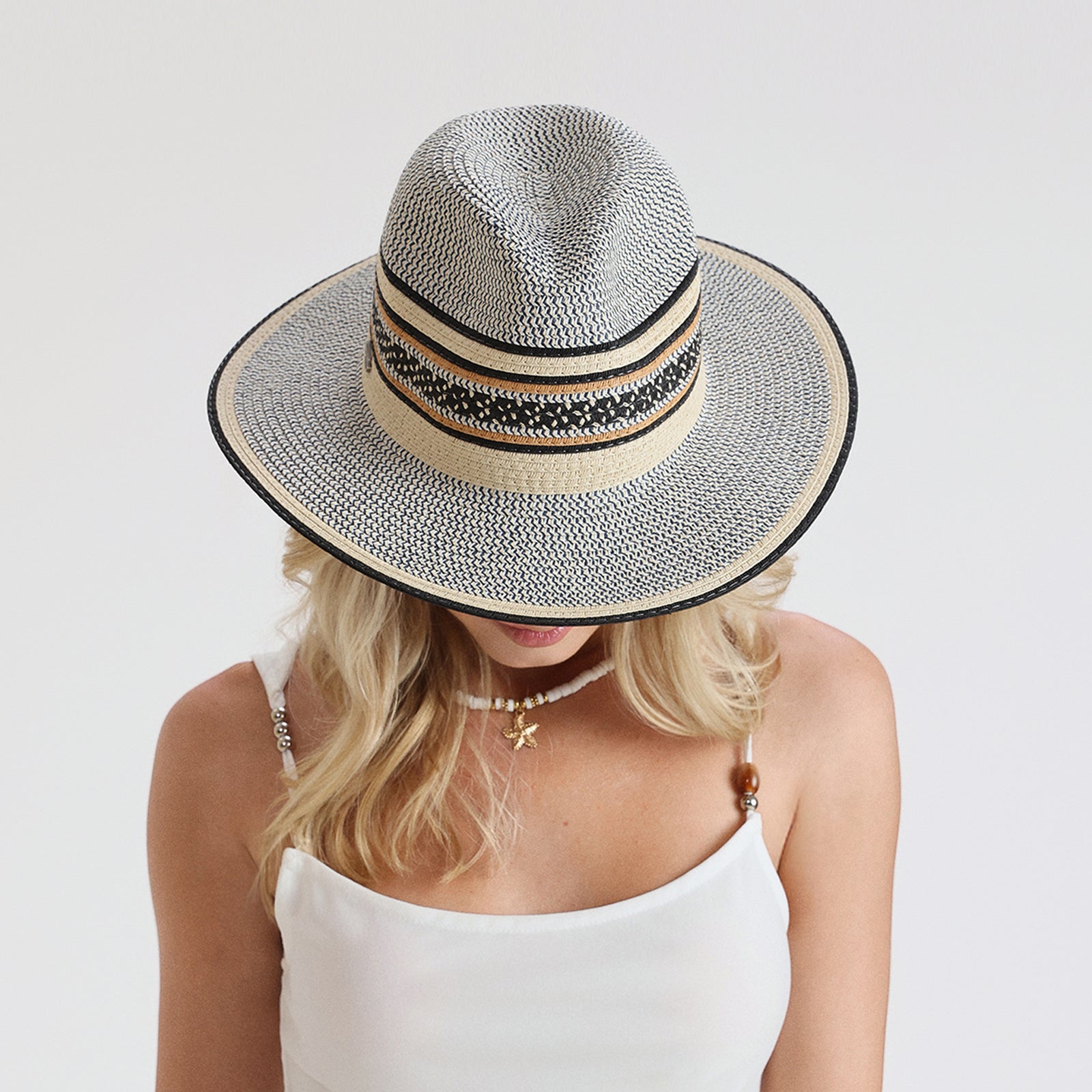 Unisex Paper Straw Fedora Hat with Wide Brim and UPF 50+ Sun Protection