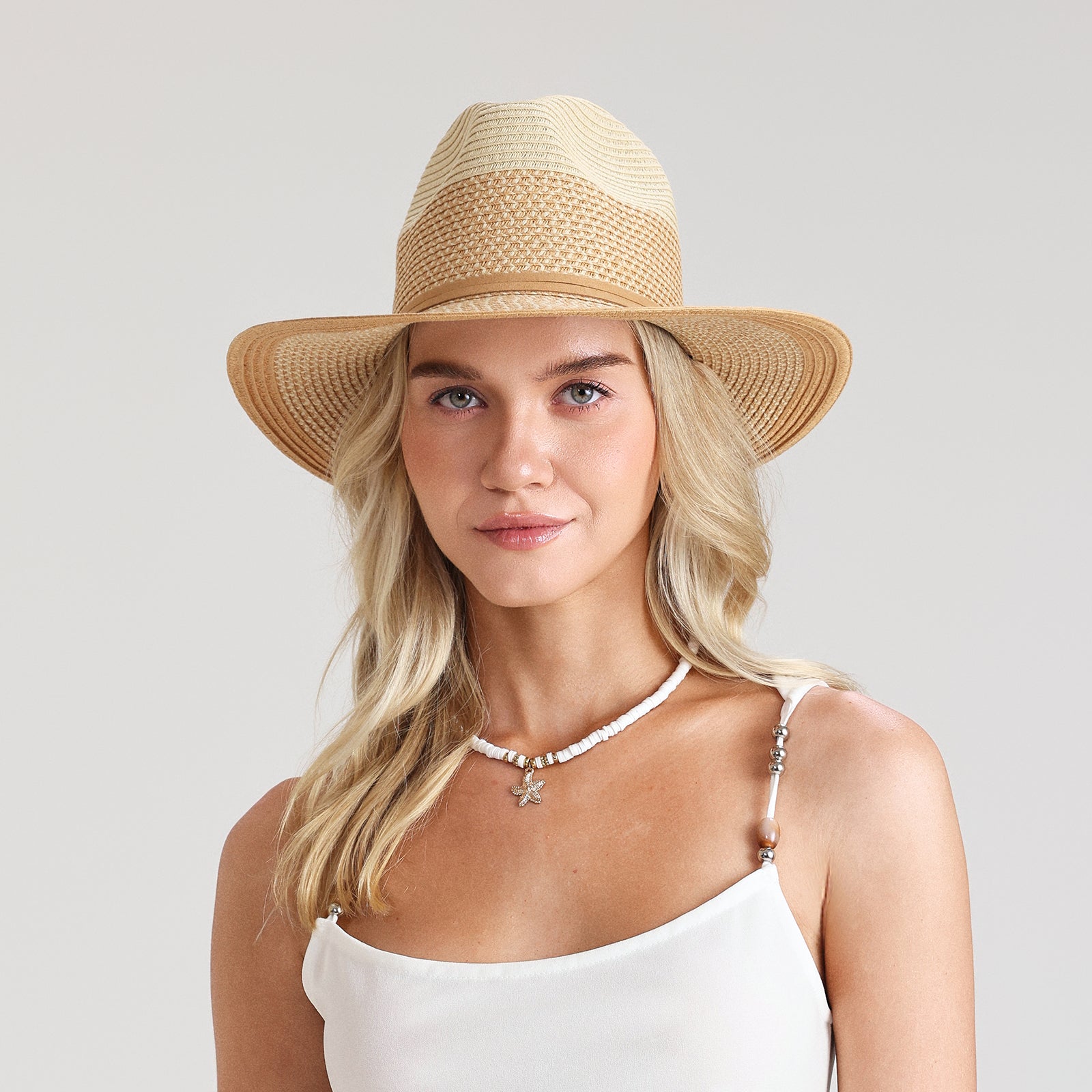 Unisex Paper Straw Fedora Hat with Wide Brim and UPF 50+ Sun Protection