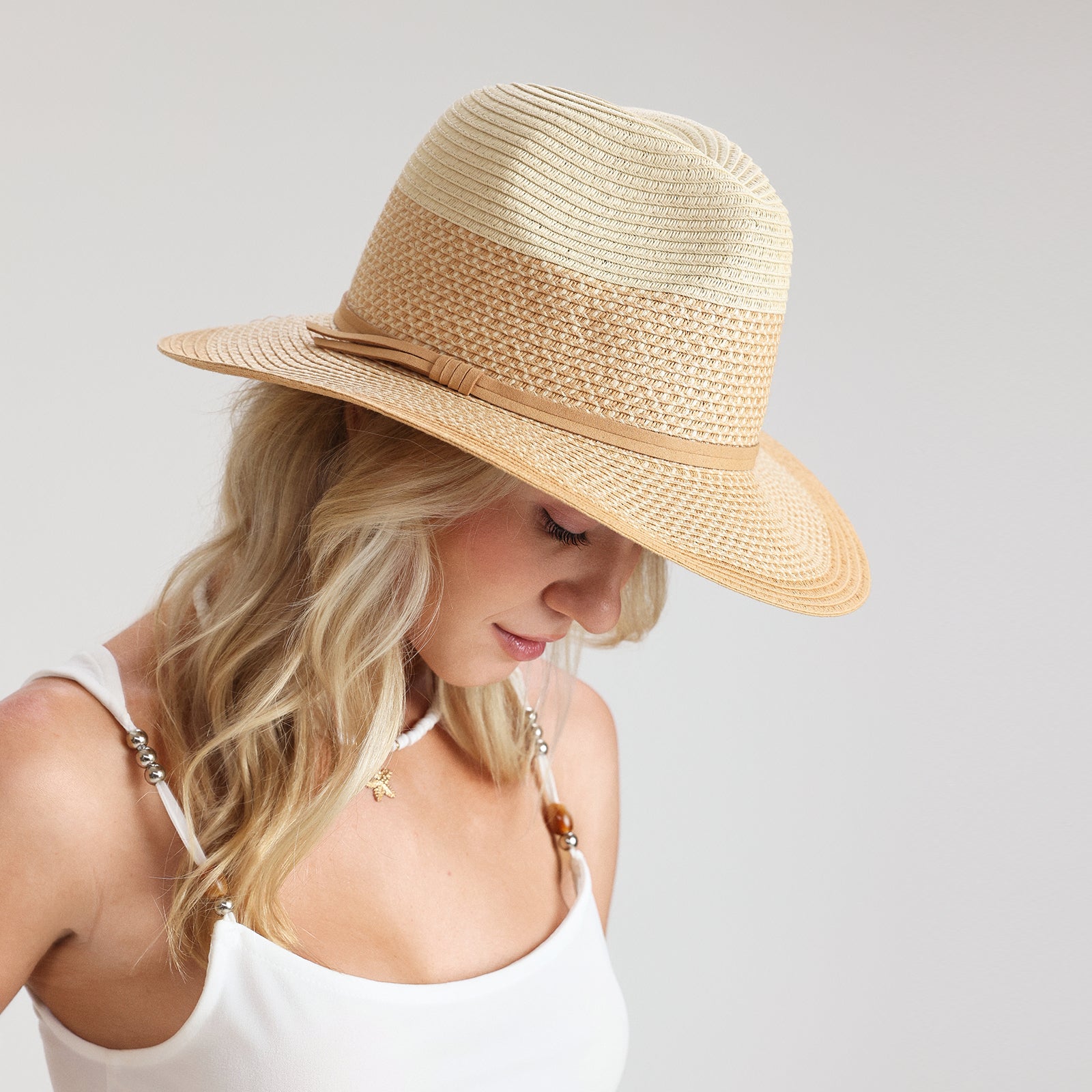 Unisex Paper Straw Fedora Hat with Wide Brim and UPF 50+ Sun Protection