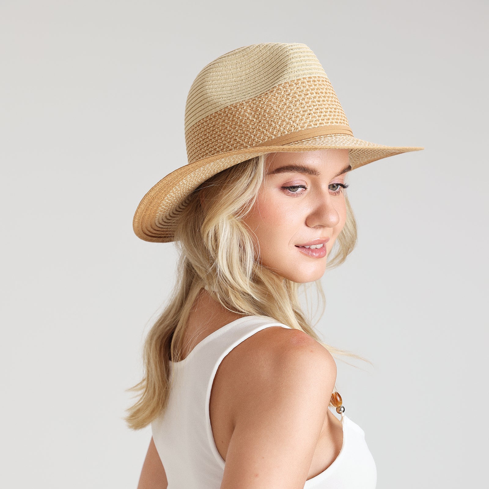 Unisex Paper Straw Fedora Hat with Wide Brim and UPF 50+ Sun Protection