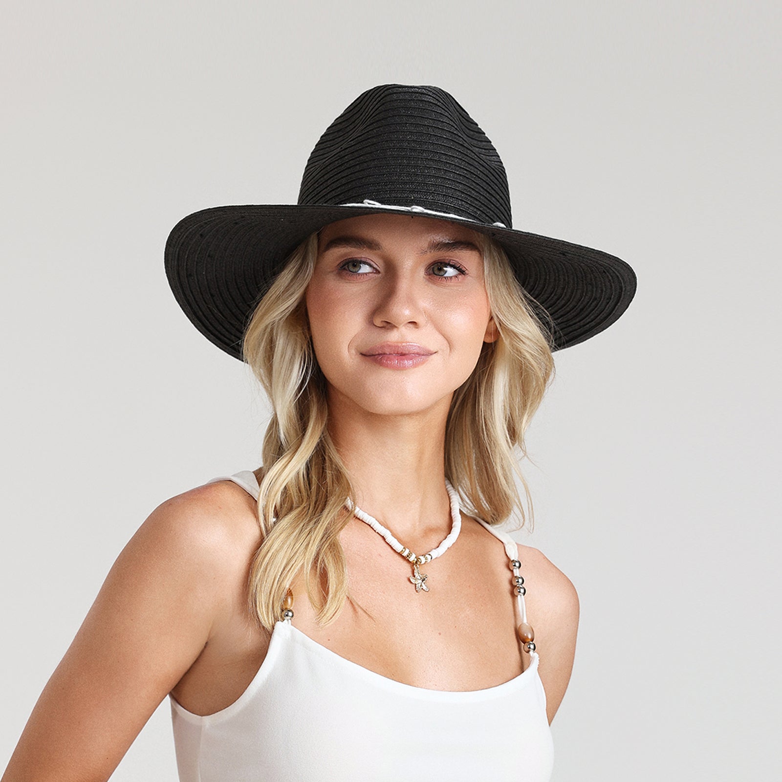 Unisex Paper Straw Fedora Hat with Wide Brim and UPF 50+ Sun Protection