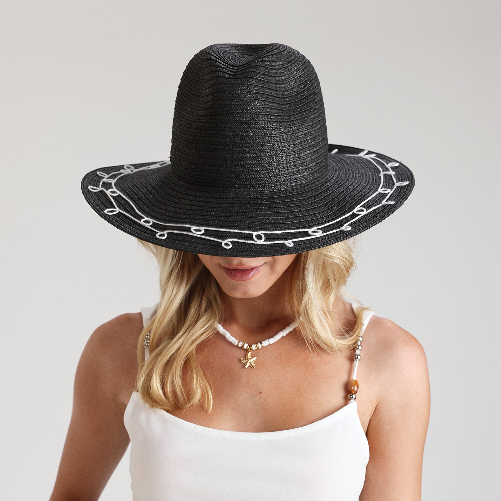 Unisex Paper Straw Fedora Hat with Wide Brim and UPF 50+ Sun Protection