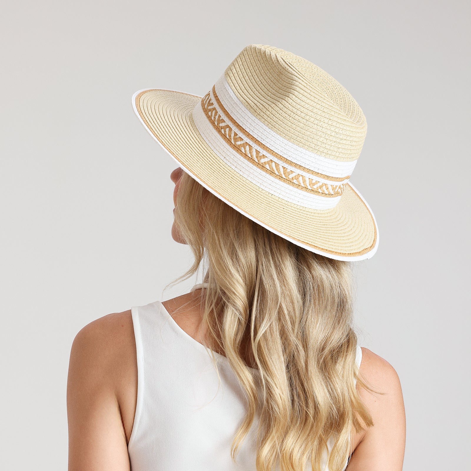Women’s Paper Straw Fedora Hat with Wide Brim and UPF 50+ Sun Protection