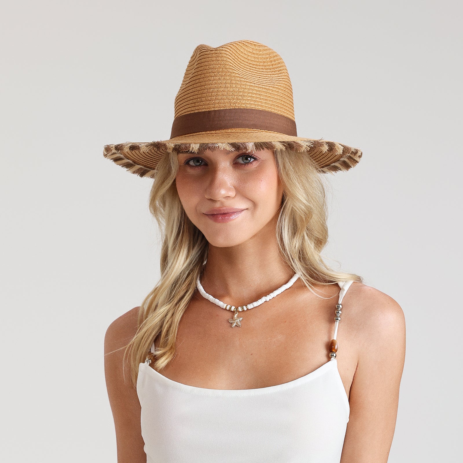 Unisex Paper Straw Fedora Hat with Wide Brim and UPF 50+ Sun Protection