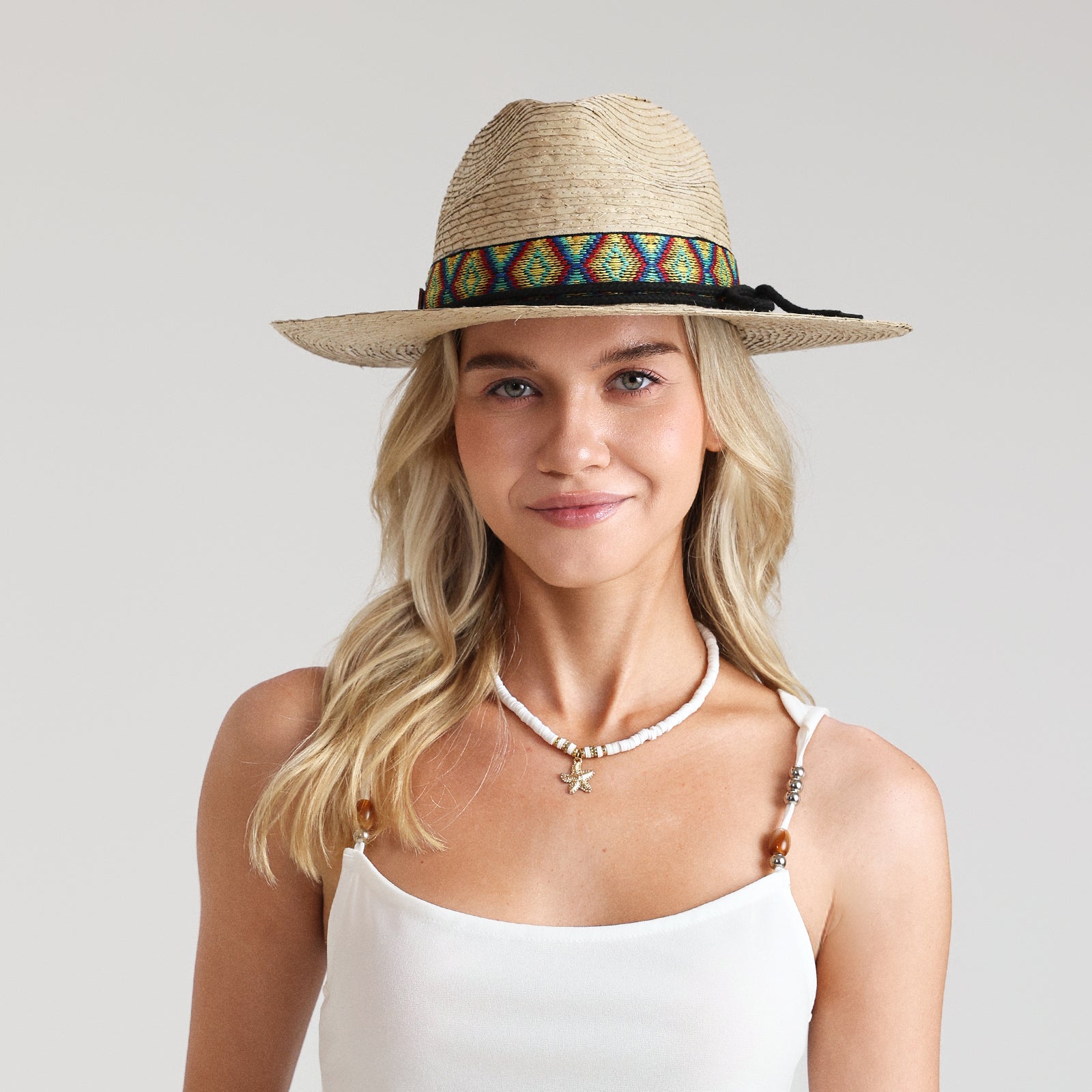 Unisex Palm Leaf Fedora Hat with Wide Brim and UPF 50+ Sun Protection