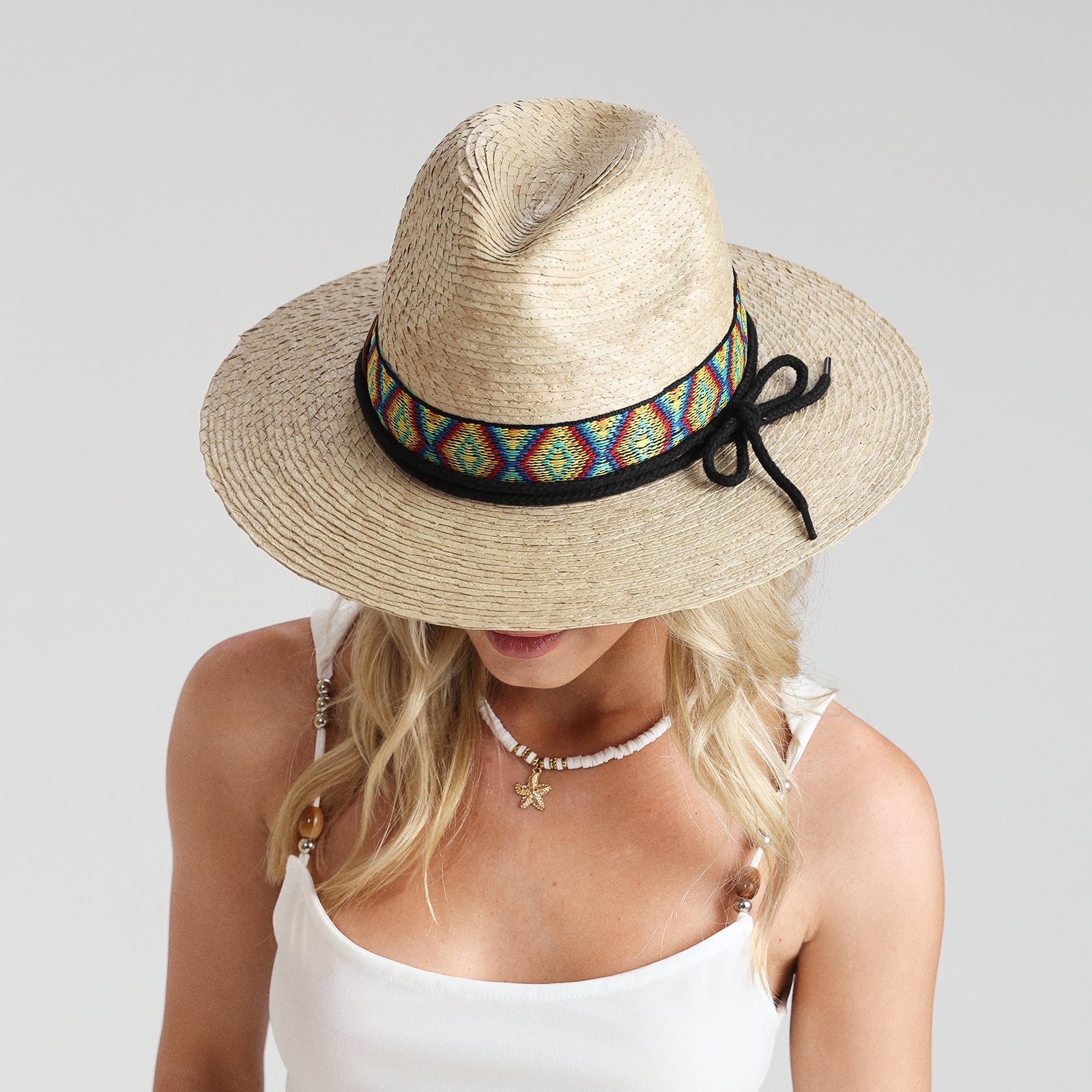 Unisex Palm Leaf Fedora Hat with Wide Brim and UPF 50+ Sun Protection