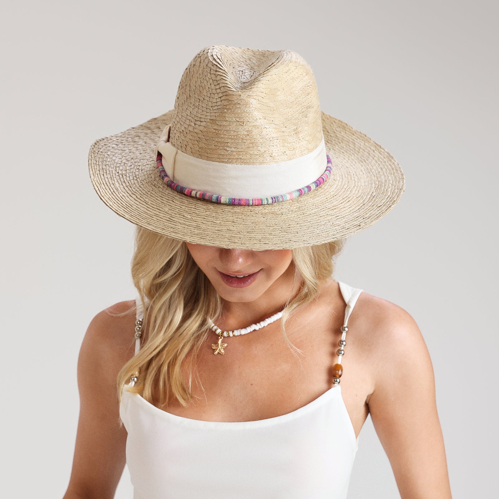 Unisex Palm Leaf Fedora Hat with Wide Brim and UPF 50+ Sun Protection