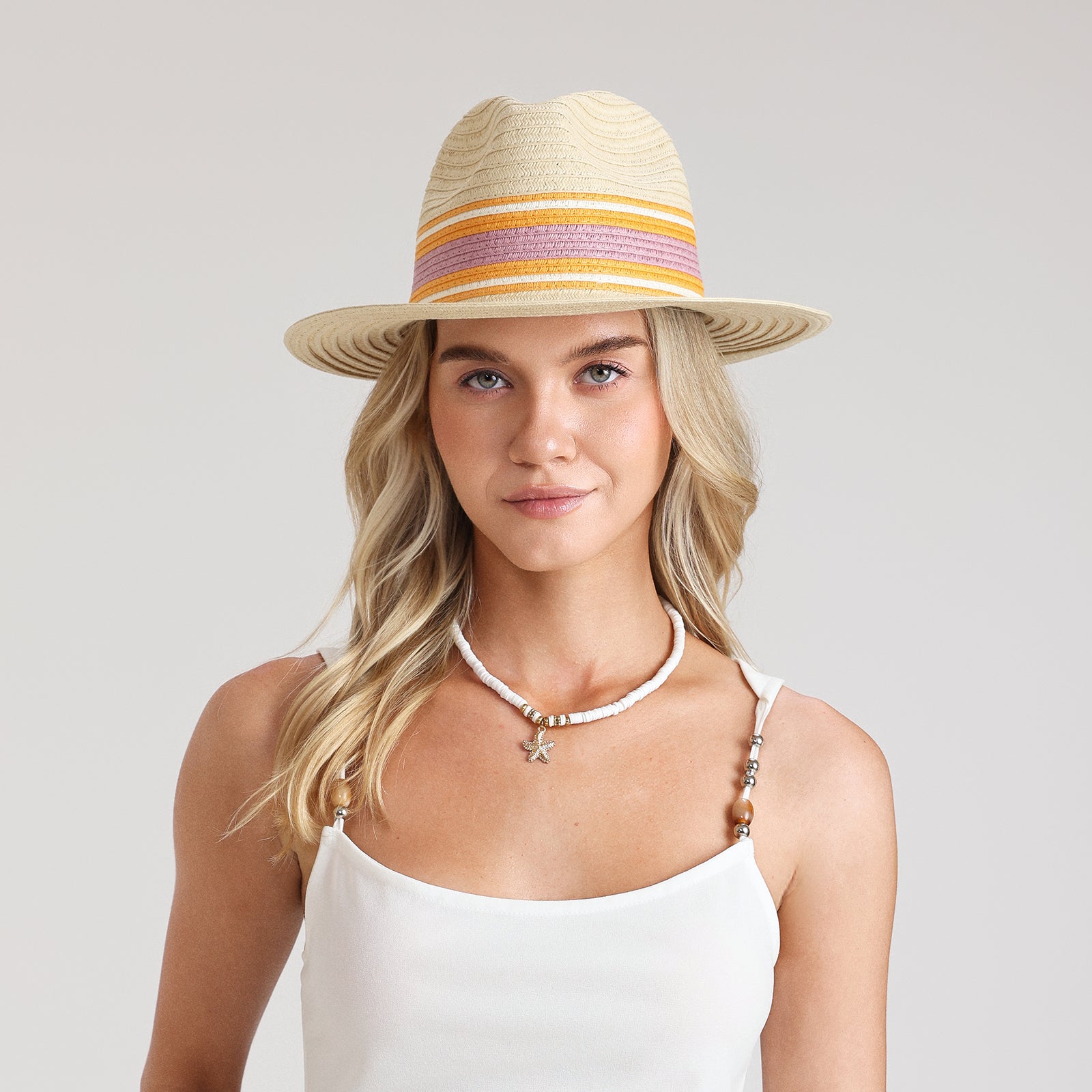 Women’s Paper Straw Fedora Hat with Wide Brim and UPF 50+ Sun Protection