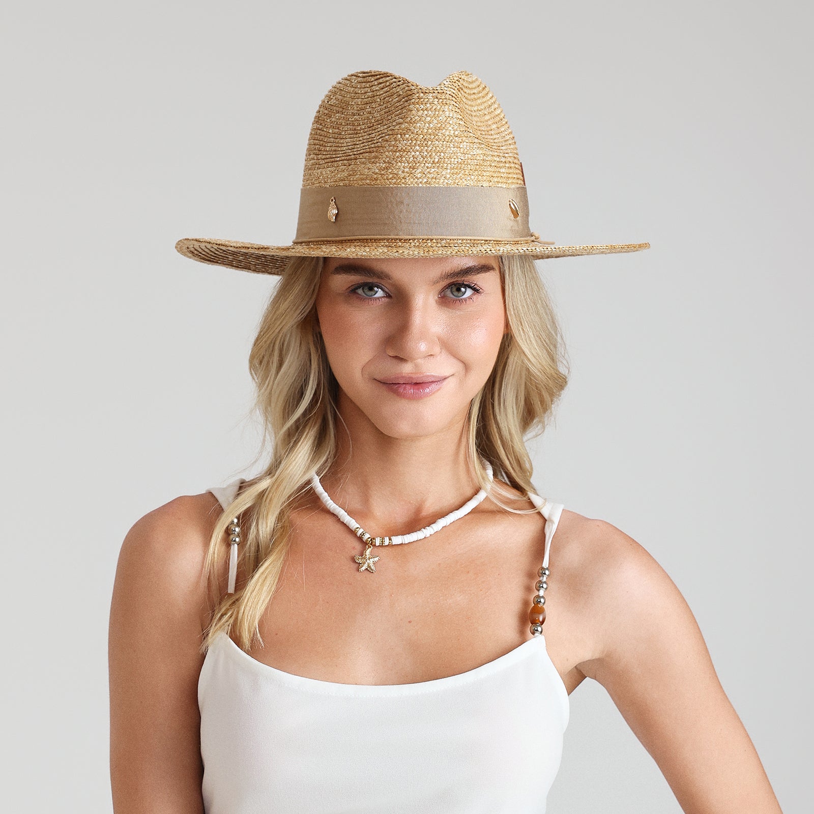 Women’s Wheat Straw Fedora Hat with Wide Brim and UPF 50+ Sun Protection