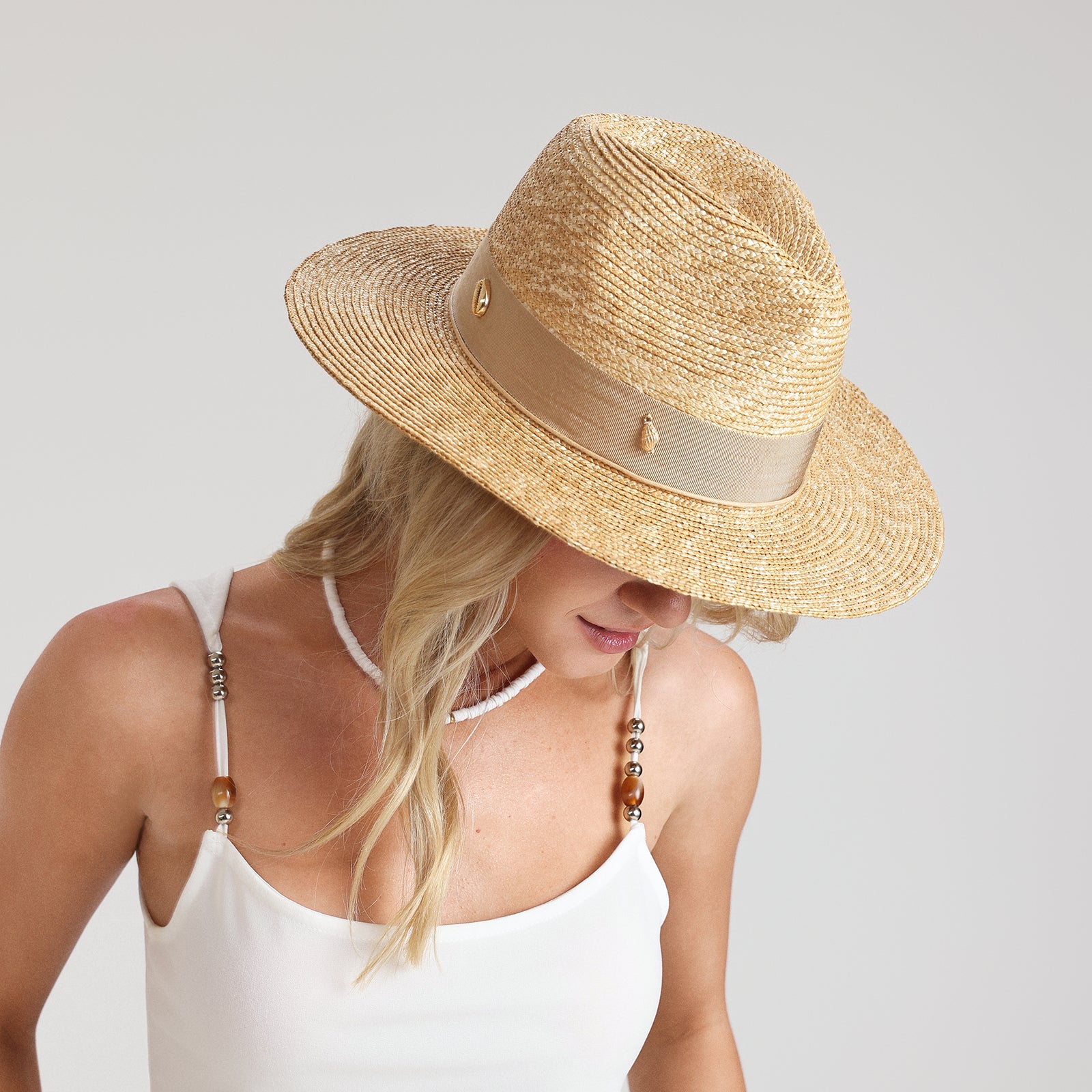 Women’s Wheat Straw Fedora Hat with Wide Brim and UPF 50+ Sun Protection