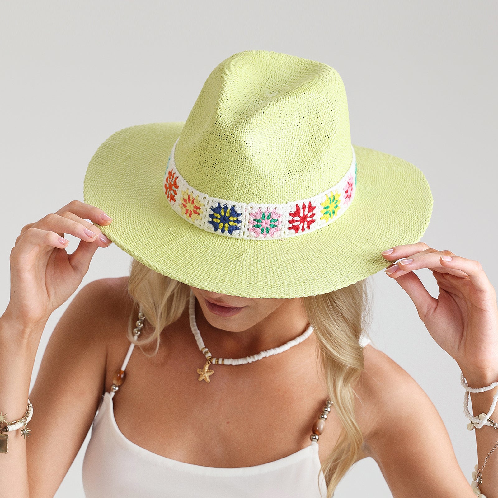 Women’s Paper Straw Fedora Hat with Wide Brim and UPF 50+ Sun Protection