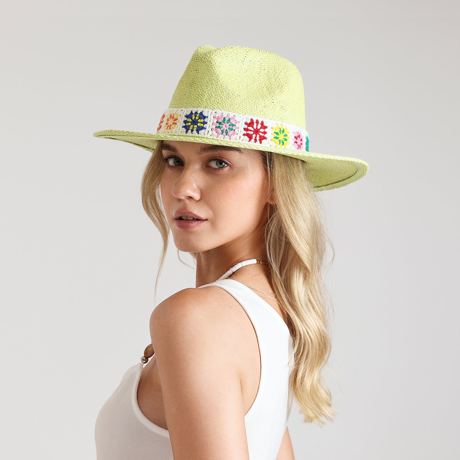 Women’s Paper Straw Fedora Hat with Wide Brim and UPF 50+ Sun Protection