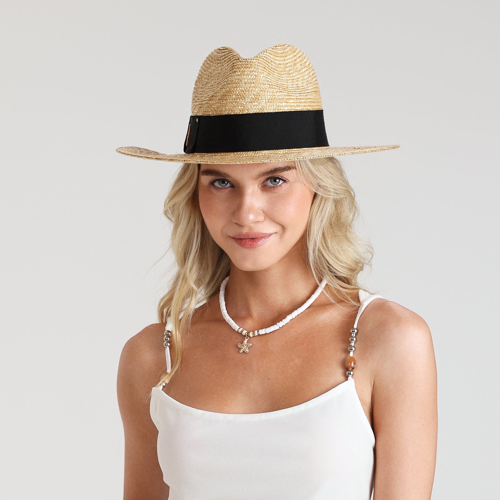 Unisex Wheat Straw Fedora Hat with Wide Brim and UPF 50+ Sun Protection