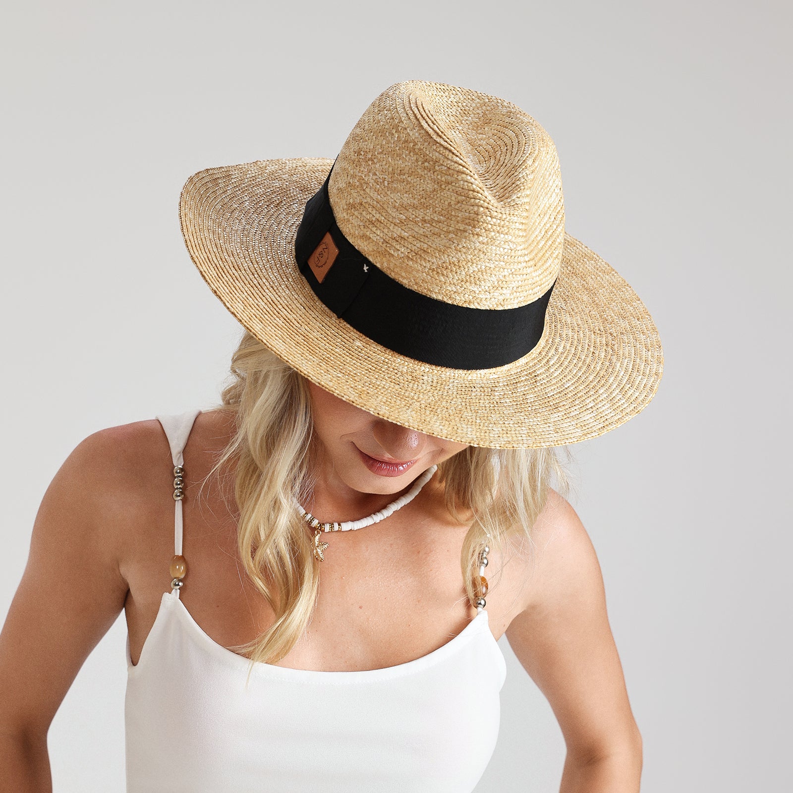 Unisex Wheat Straw Fedora Hat with Wide Brim and UPF 50+ Sun Protection