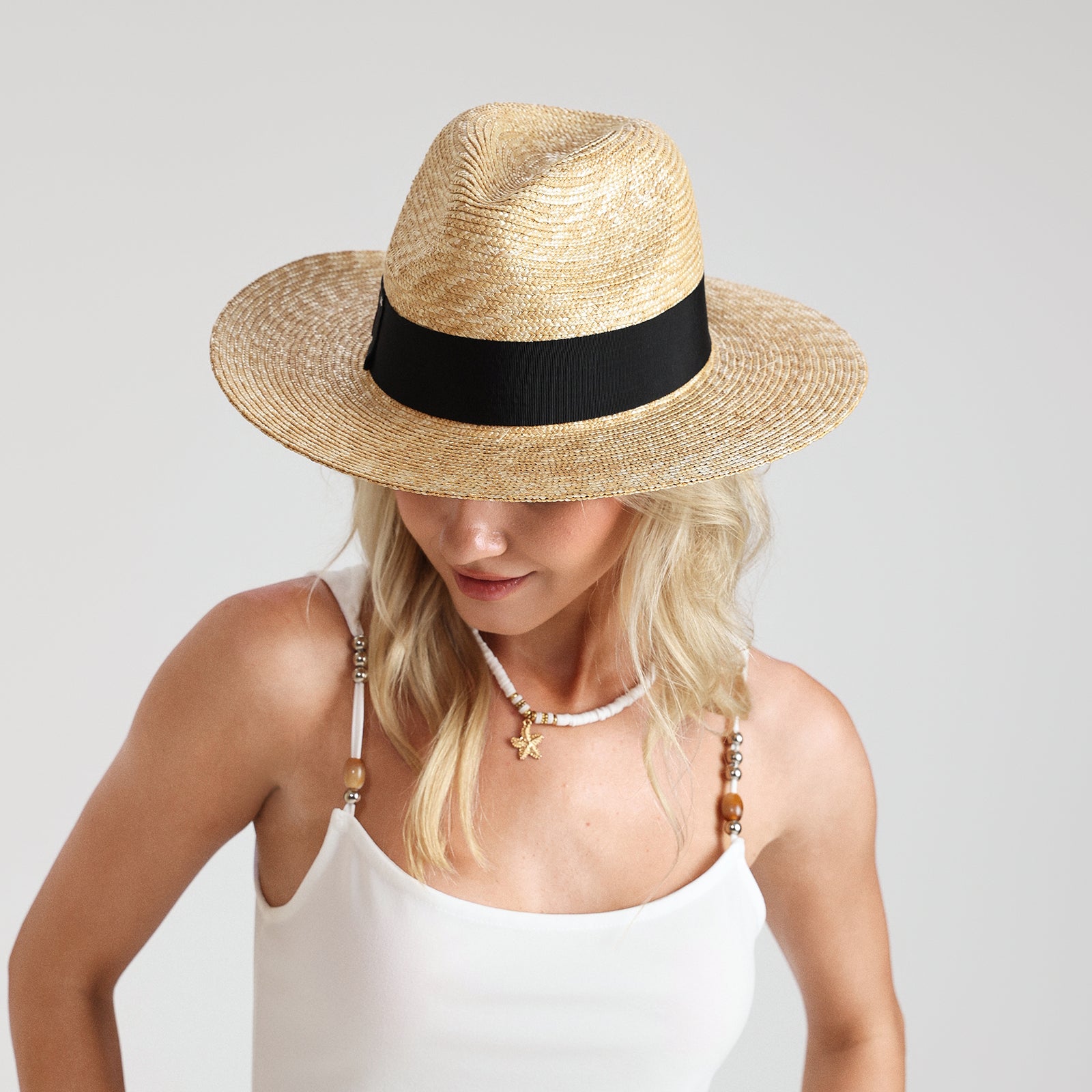 Unisex Wheat Straw Fedora Hat with Wide Brim and UPF 50+ Sun Protection
