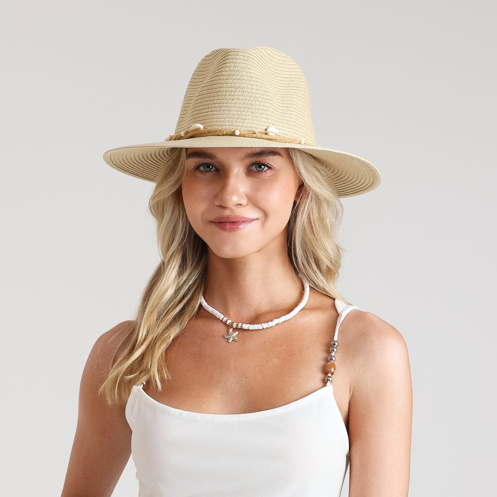 Unisex Paper Straw Fedora Hat with Wide Brim and UPF 50+ Sun Protection