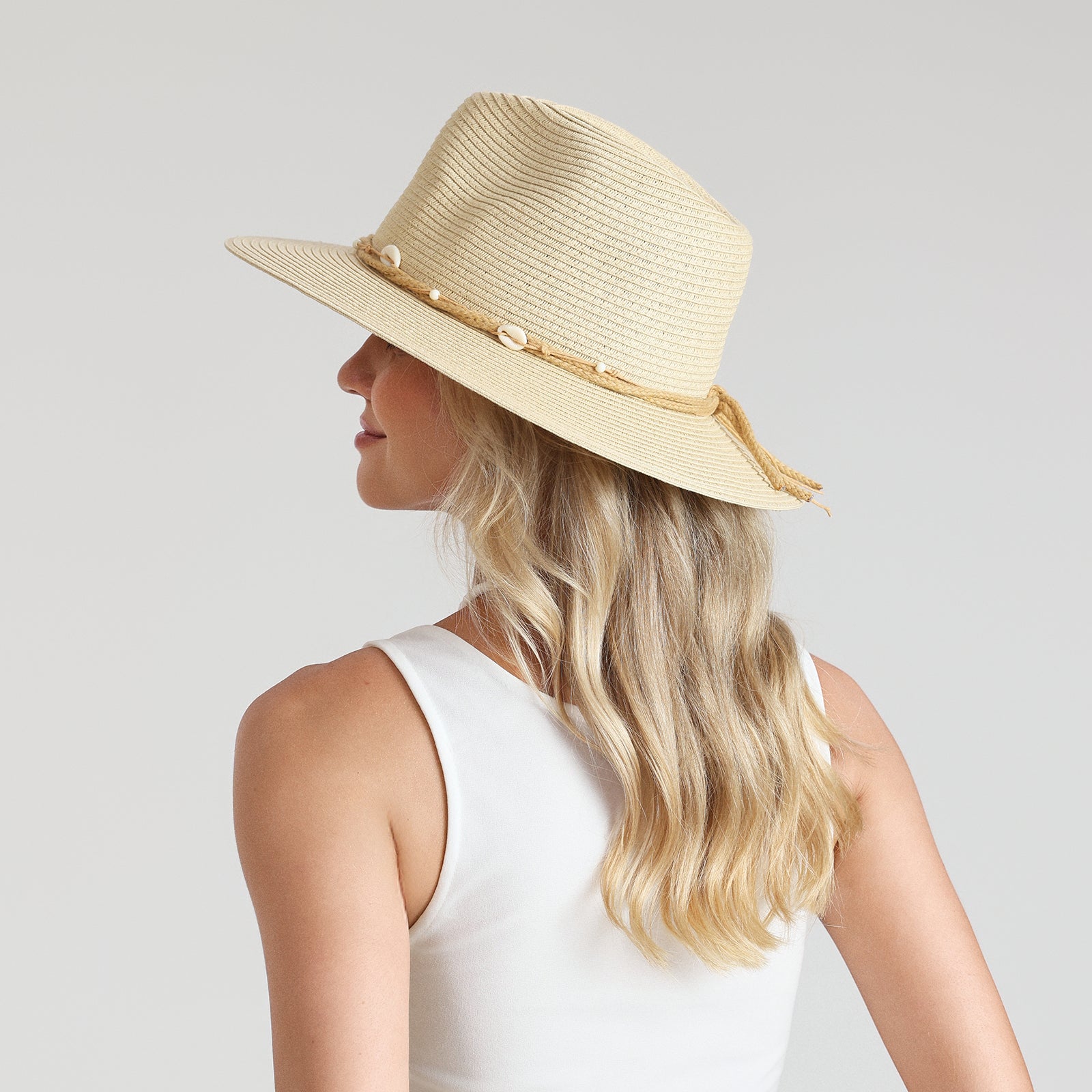 Unisex Paper Straw Fedora Hat with Wide Brim and UPF 50+ Sun Protection