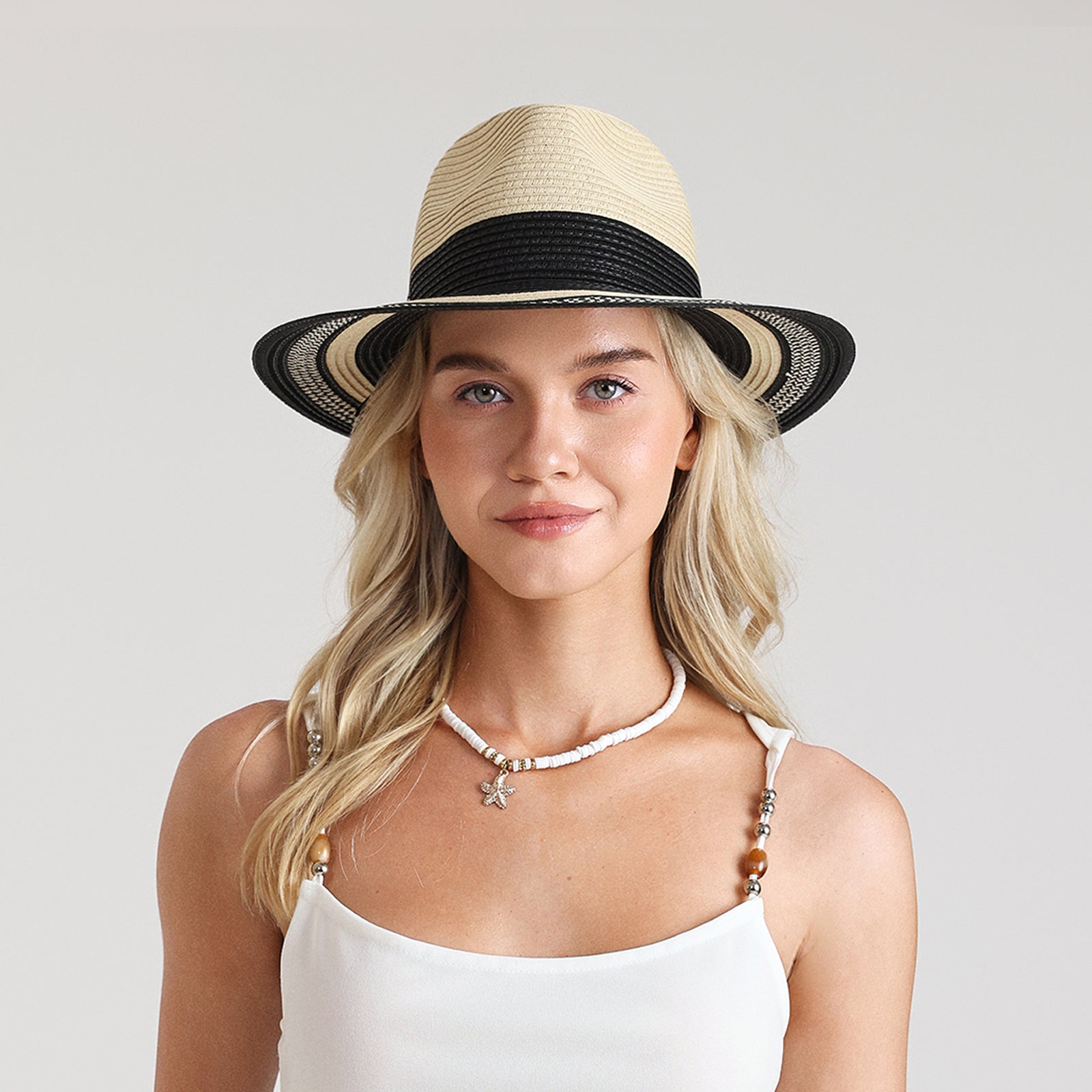 Unisex Paper Straw Fedora Hat with Wide Brim and UPF 50+ Sun Protection