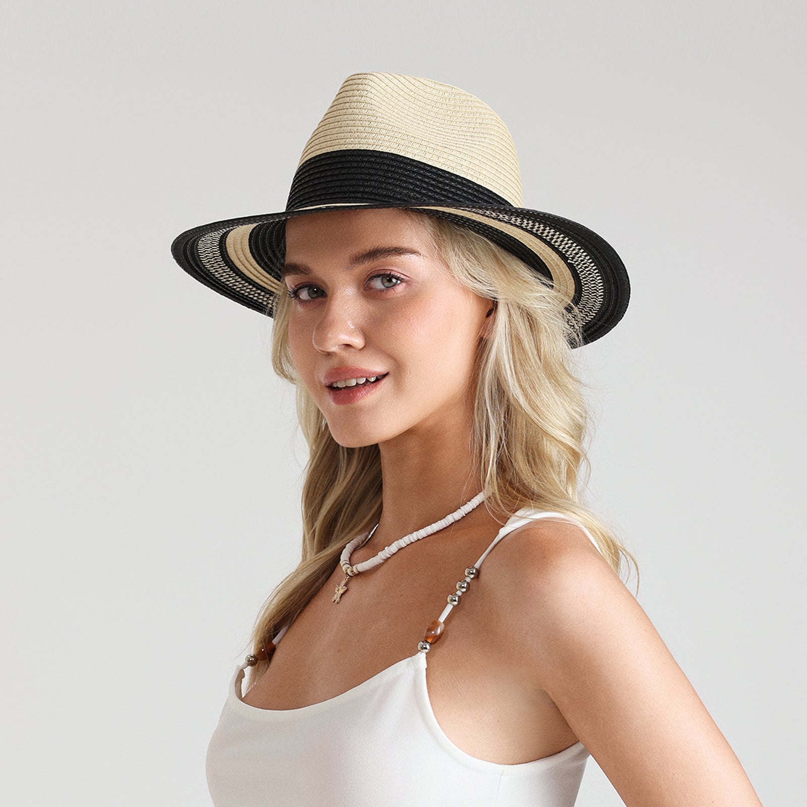 Unisex Paper Straw Fedora Hat with Wide Brim and UPF 50+ Sun Protection