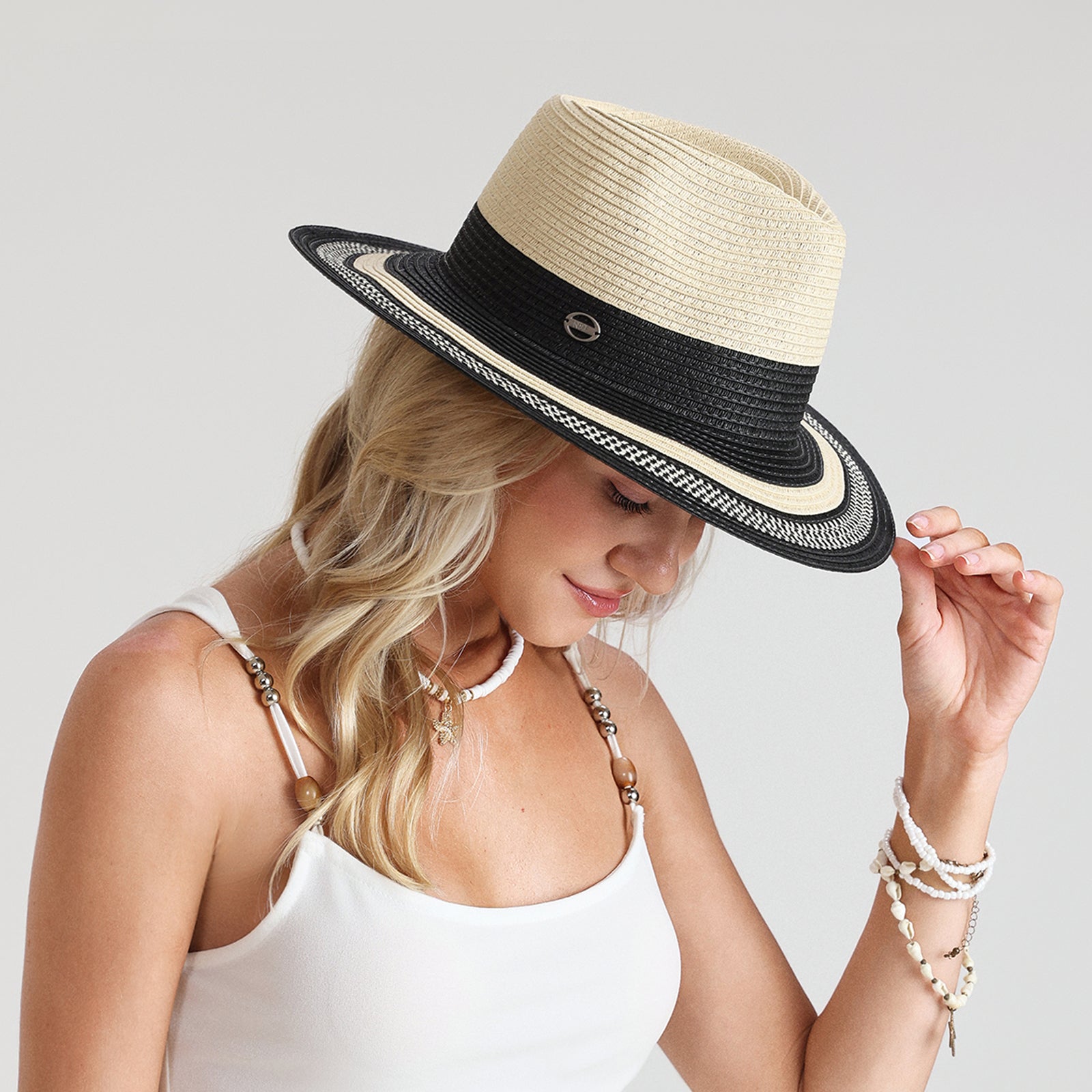 Unisex Paper Straw Fedora Hat with Wide Brim and UPF 50+ Sun Protection