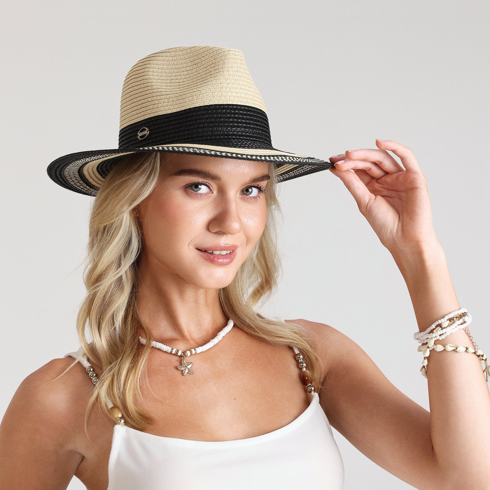 Unisex Paper Straw Fedora Hat with Wide Brim and UPF 50+ Sun Protection