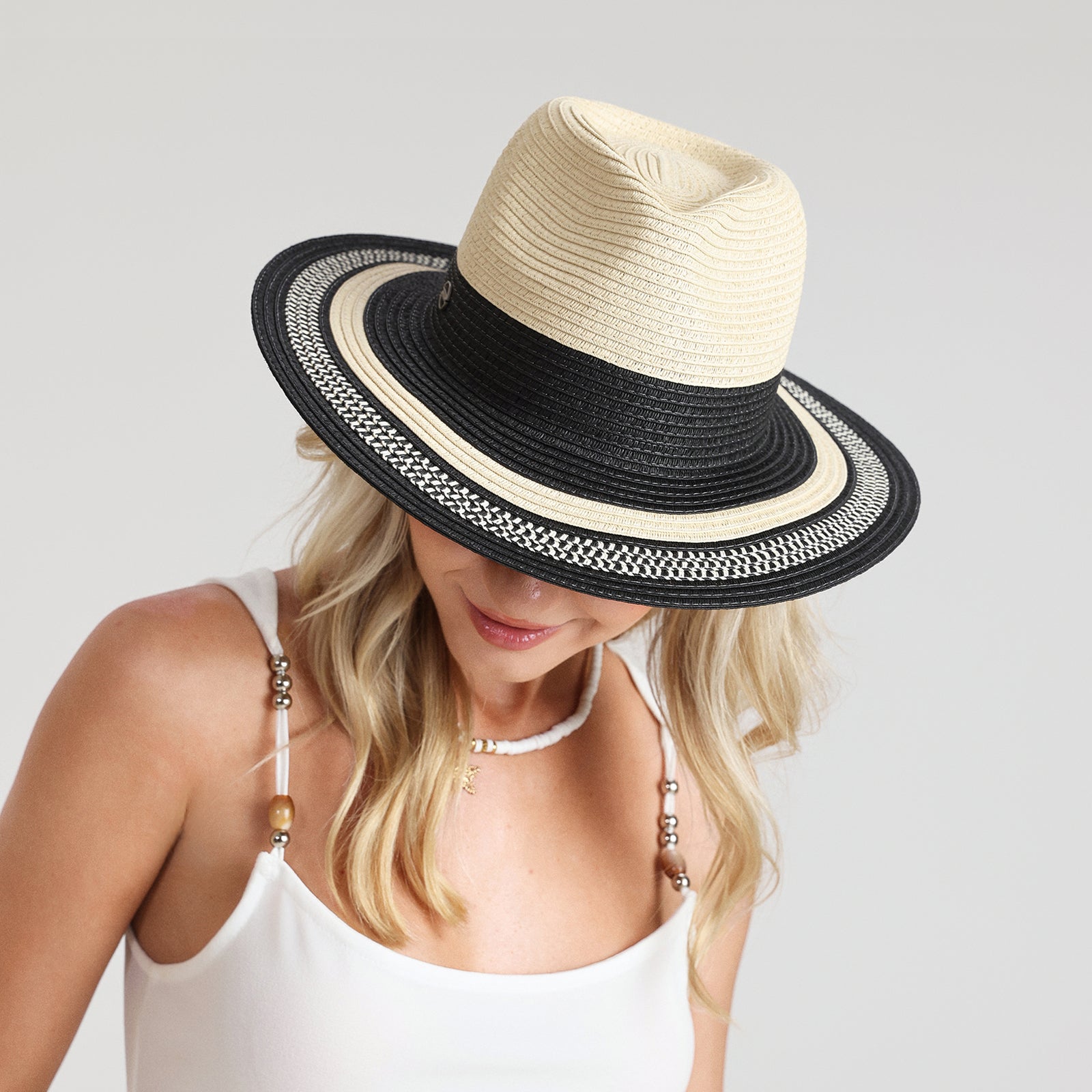 Unisex Paper Straw Fedora Hat with Wide Brim and UPF 50+ Sun Protection