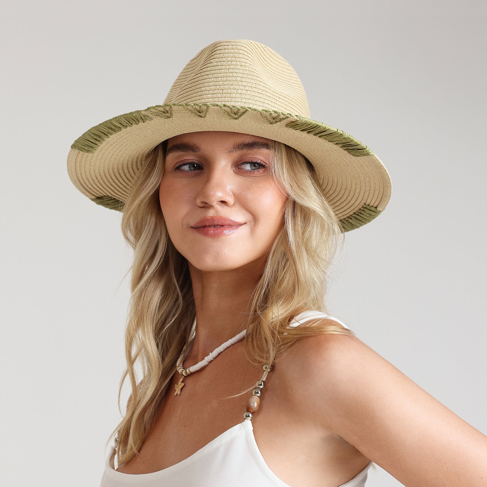 Unisex Paper Straw Fedora Hat with Wide Brim and UPF 50+ Sun Protection